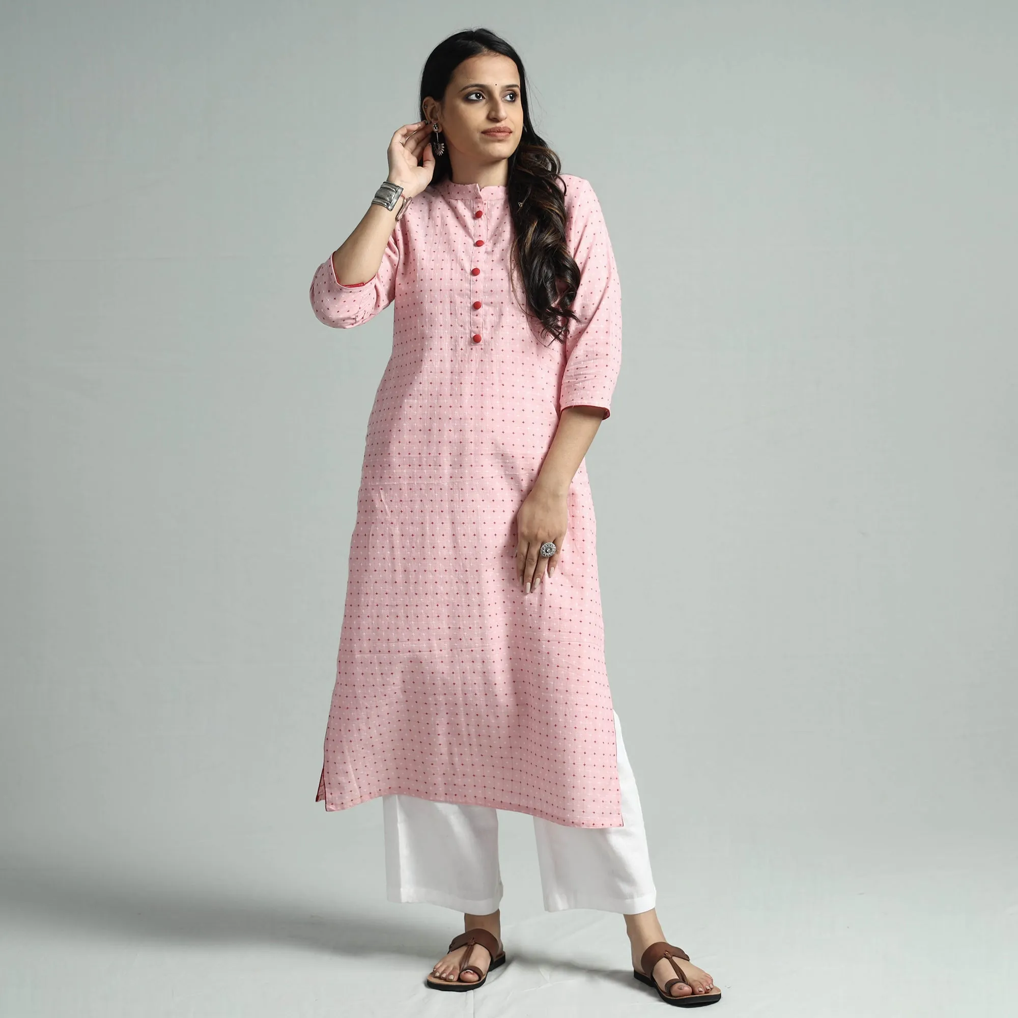 Light Pink - Jacquard Cotton Straight Kurta sold by Itokri product image thumbnail 3