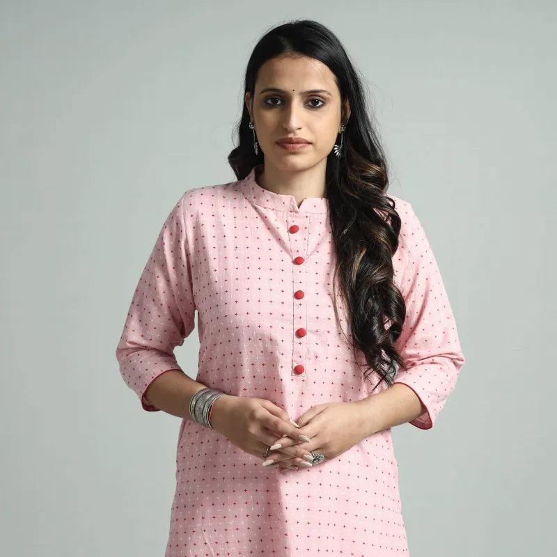 Light Pink - Jacquard Cotton Straight Kurta sold by Itokri