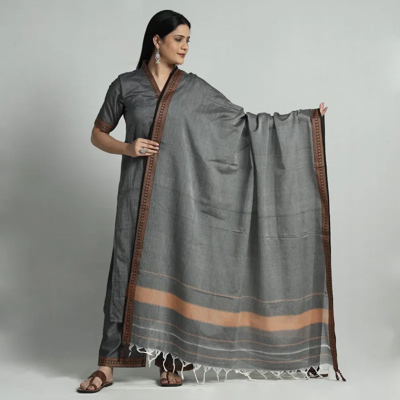 Dark Grey Dharwad Cotton Kurta with Palazzo & Dupatta Set sold by Itokri
