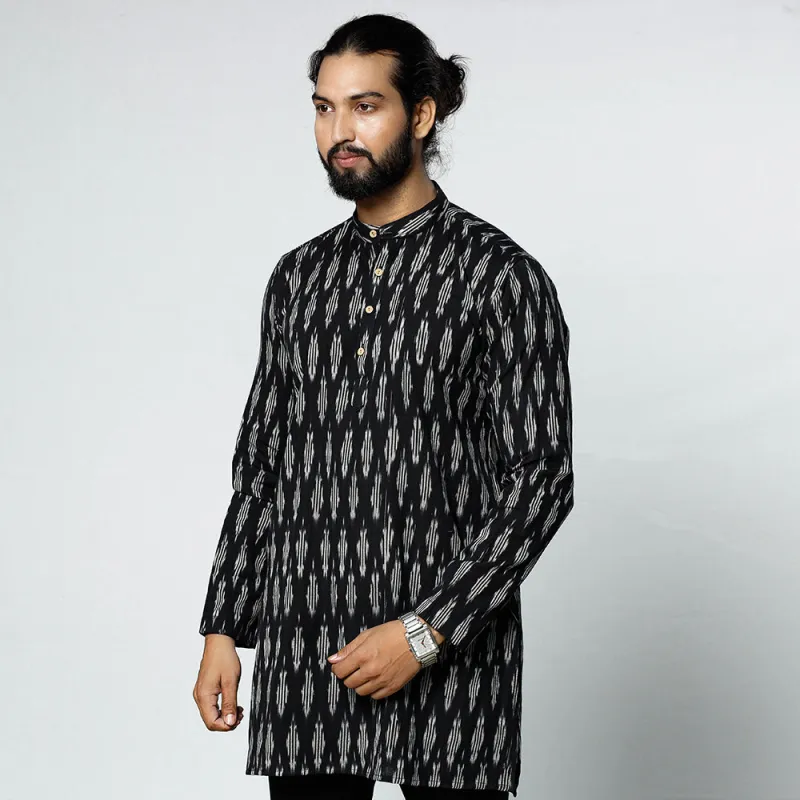 Black - Pochampally Ikat Weave Cotton Men Short Kurta sold by Itokri