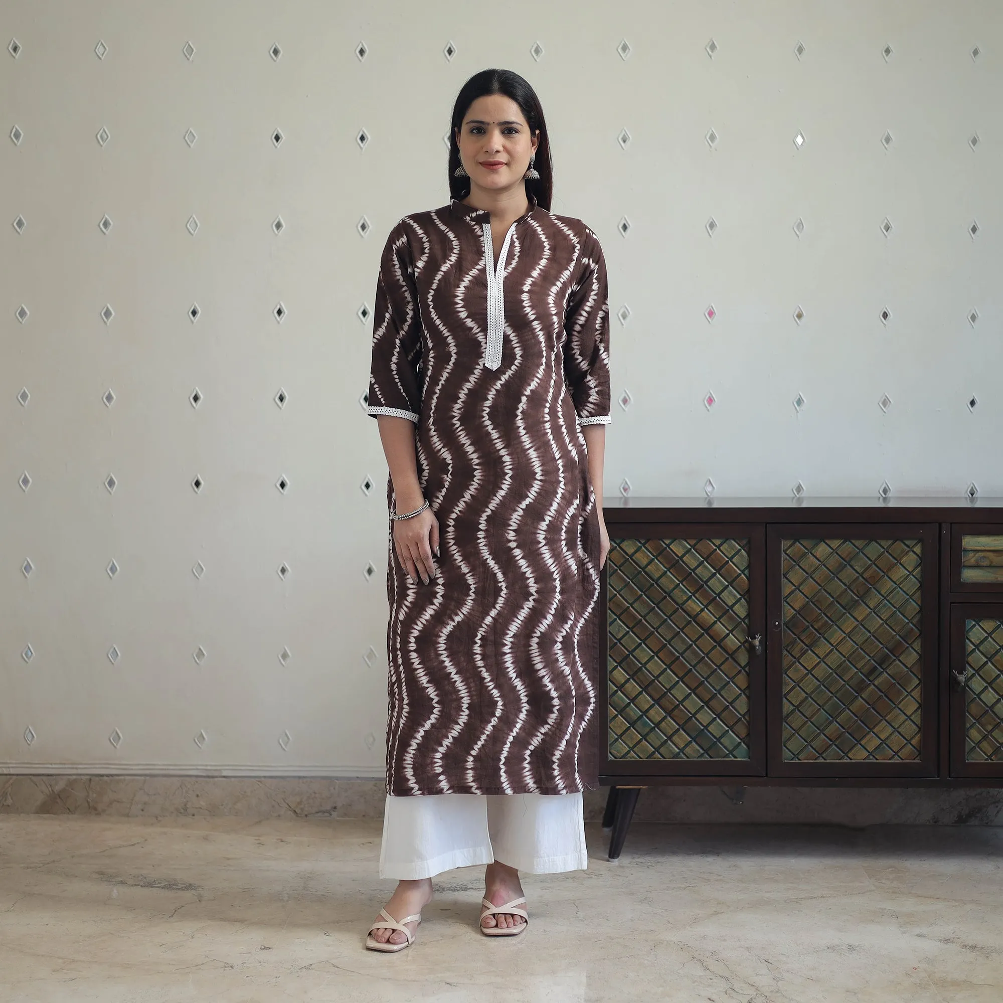 Brown - Tie & Dye Cotton Straight Shibori Kurta 08 sold by Itokri product image thumbnail 2