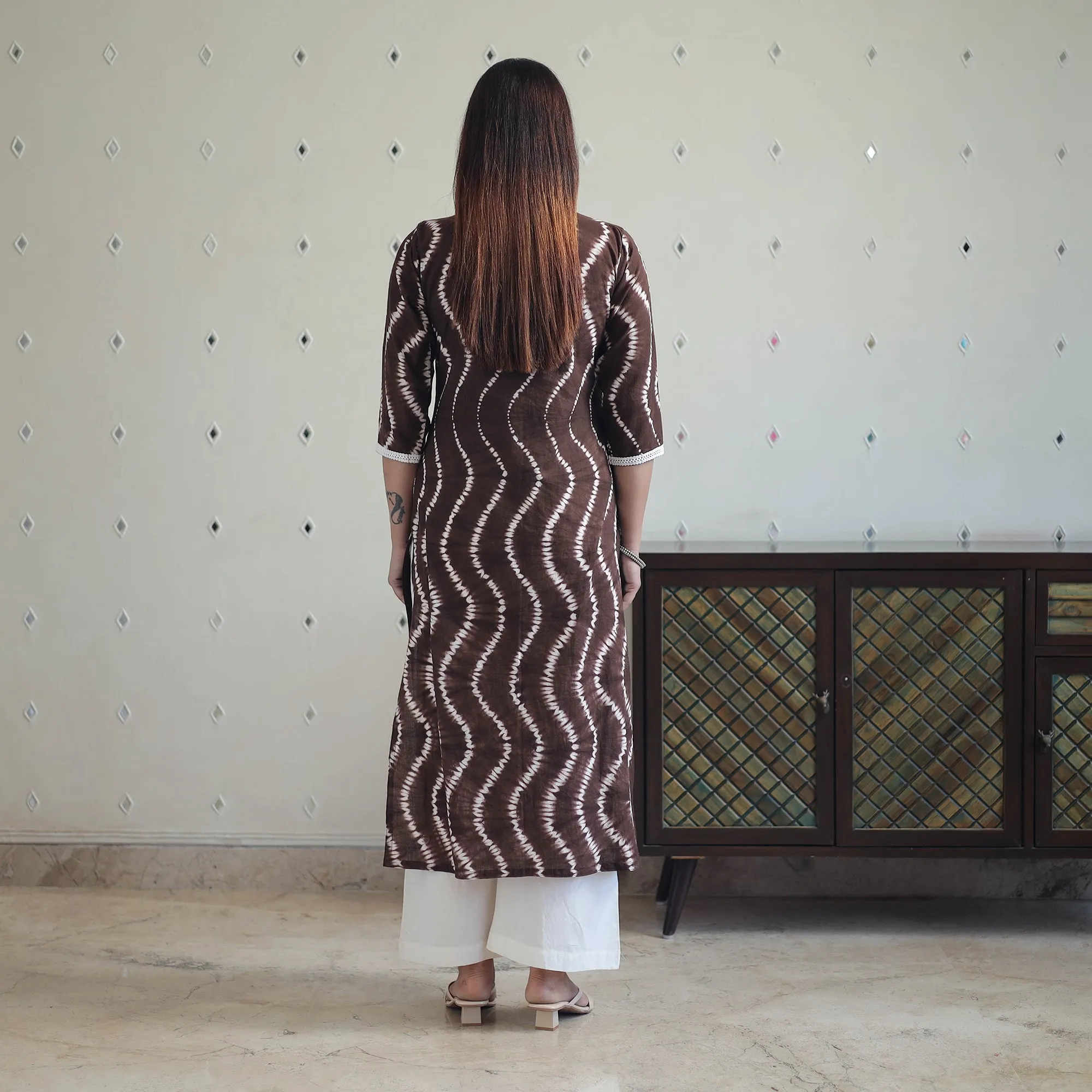 Brown - Tie & Dye Cotton Straight Shibori Kurta 08 sold by Itokri product image thumbnail 5