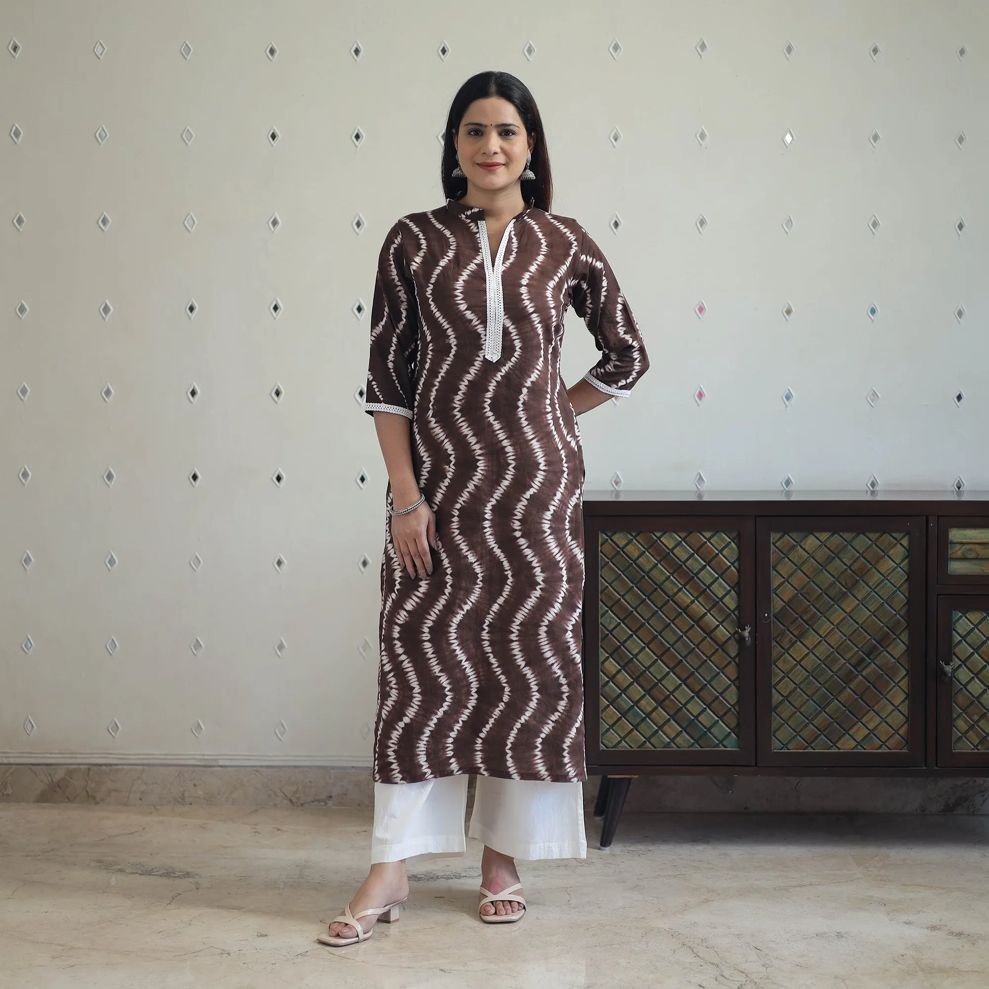 Brown - Tie & Dye Cotton Straight Shibori Kurta 08 sold by Itokri product image thumbnail 4