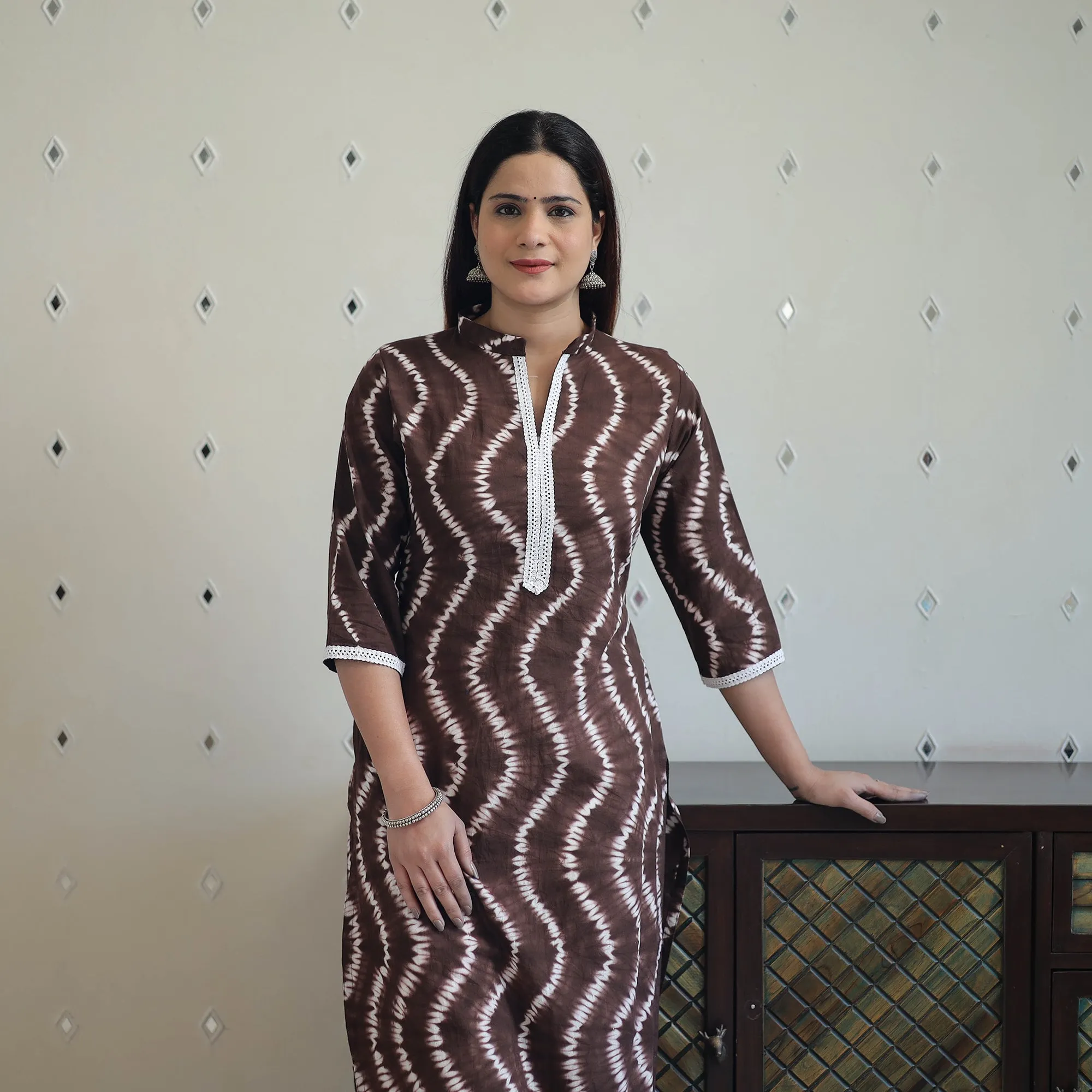 Brown - Tie & Dye Cotton Straight Shibori Kurta 08 sold by Itokri