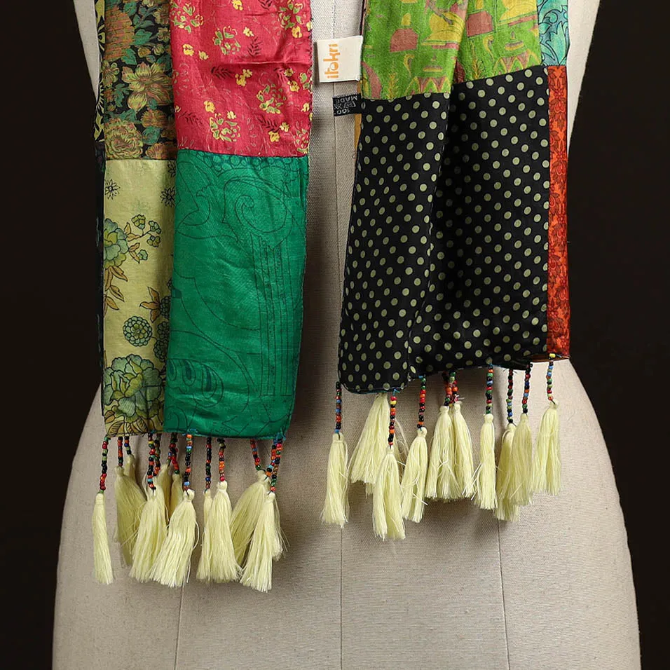 Multicolor - Pure Silk Patchwork Stole with Tassels 45 sold by Itokri product image thumbnail 2