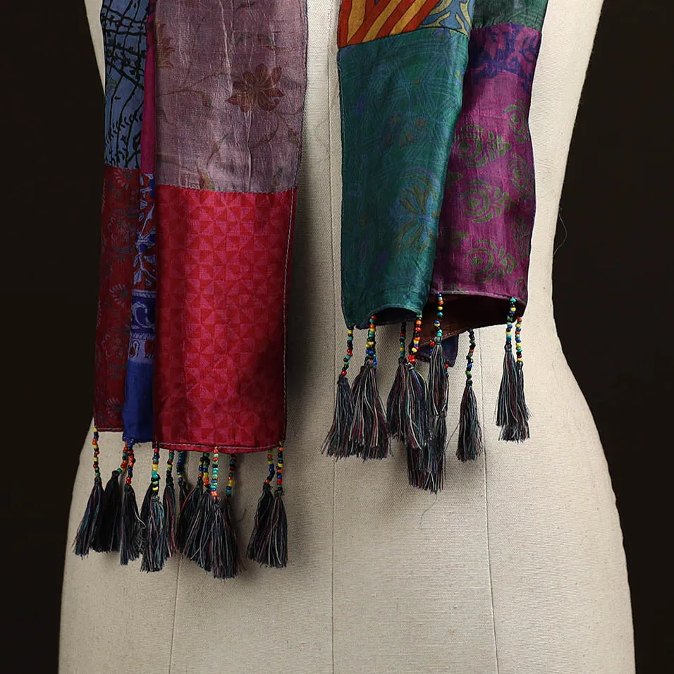 Pure Silk Patchwork Stole with Tassels 42 sold by Itokri product image thumbnail 2