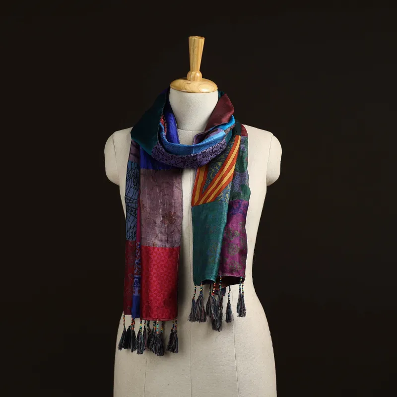 Pure Silk Patchwork Stole with Tassels 42 sold by Itokri