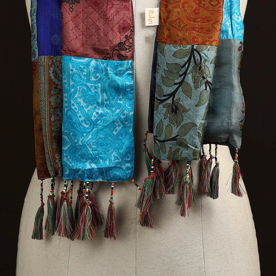 Multicolor - Pure Silk Patchwork Stole with Tassels 30 sold by Itokri product image thumbnail 2