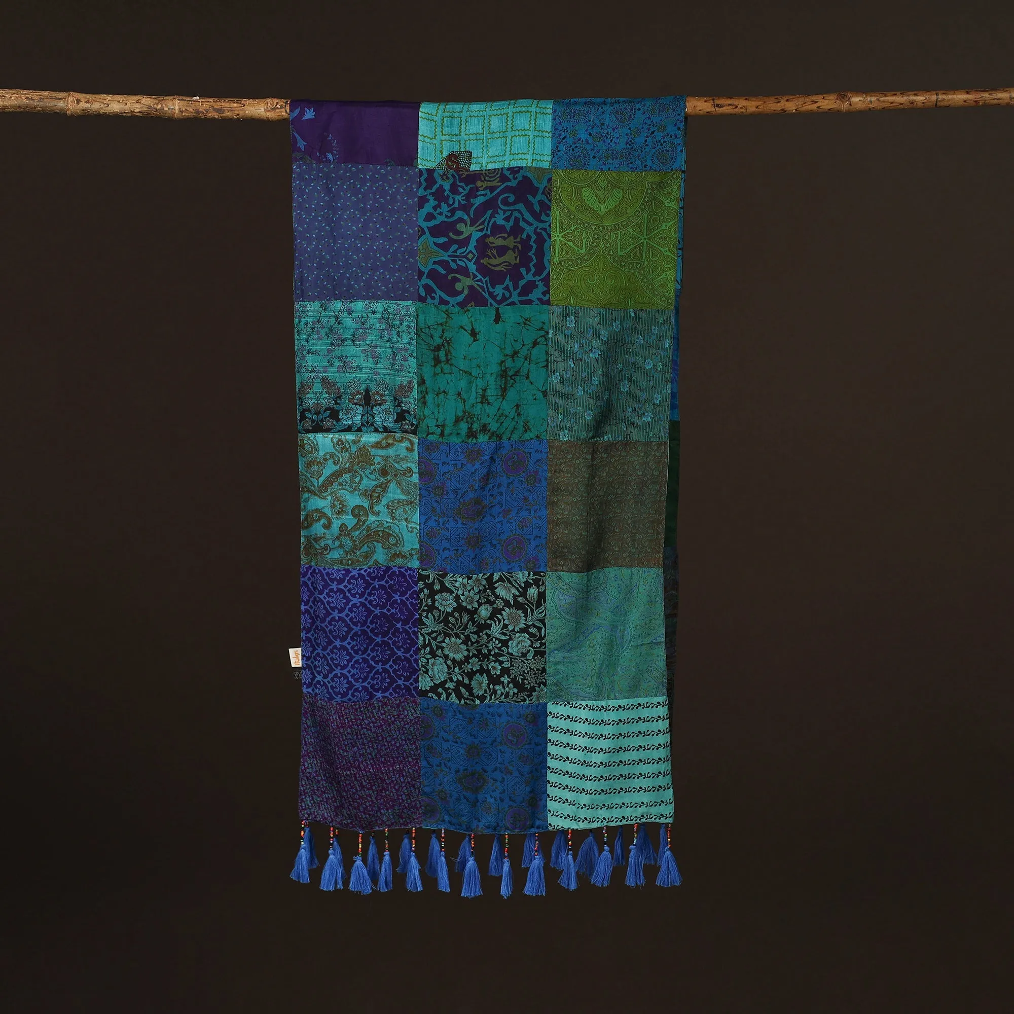 Multicolor - Pure Silk Patchwork Stole with Tassels 28 sold by Itokri product image thumbnail 3