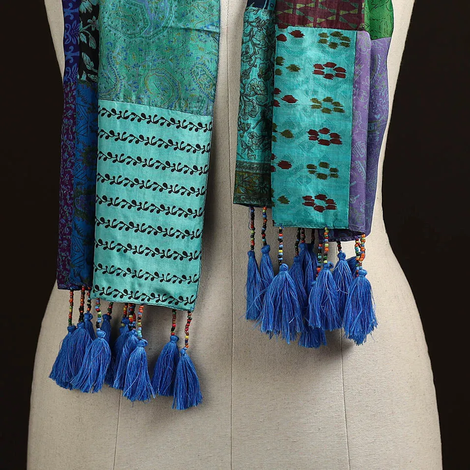 Multicolor - Pure Silk Patchwork Stole with Tassels 28 sold by Itokri product image thumbnail 2