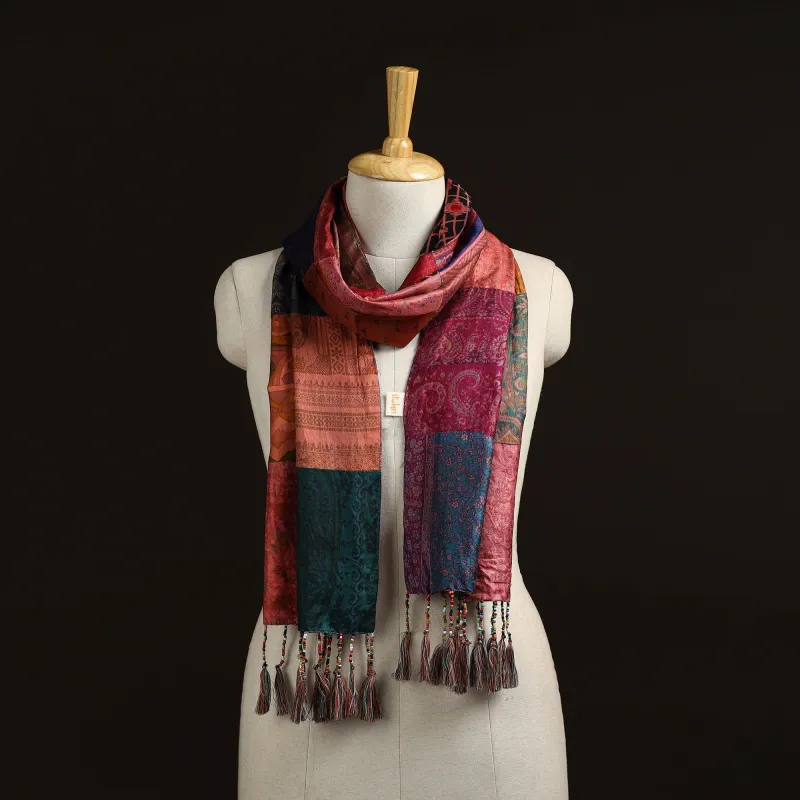 Pure Silk Patchwork Stole with Tassels 23 sold by Itokri