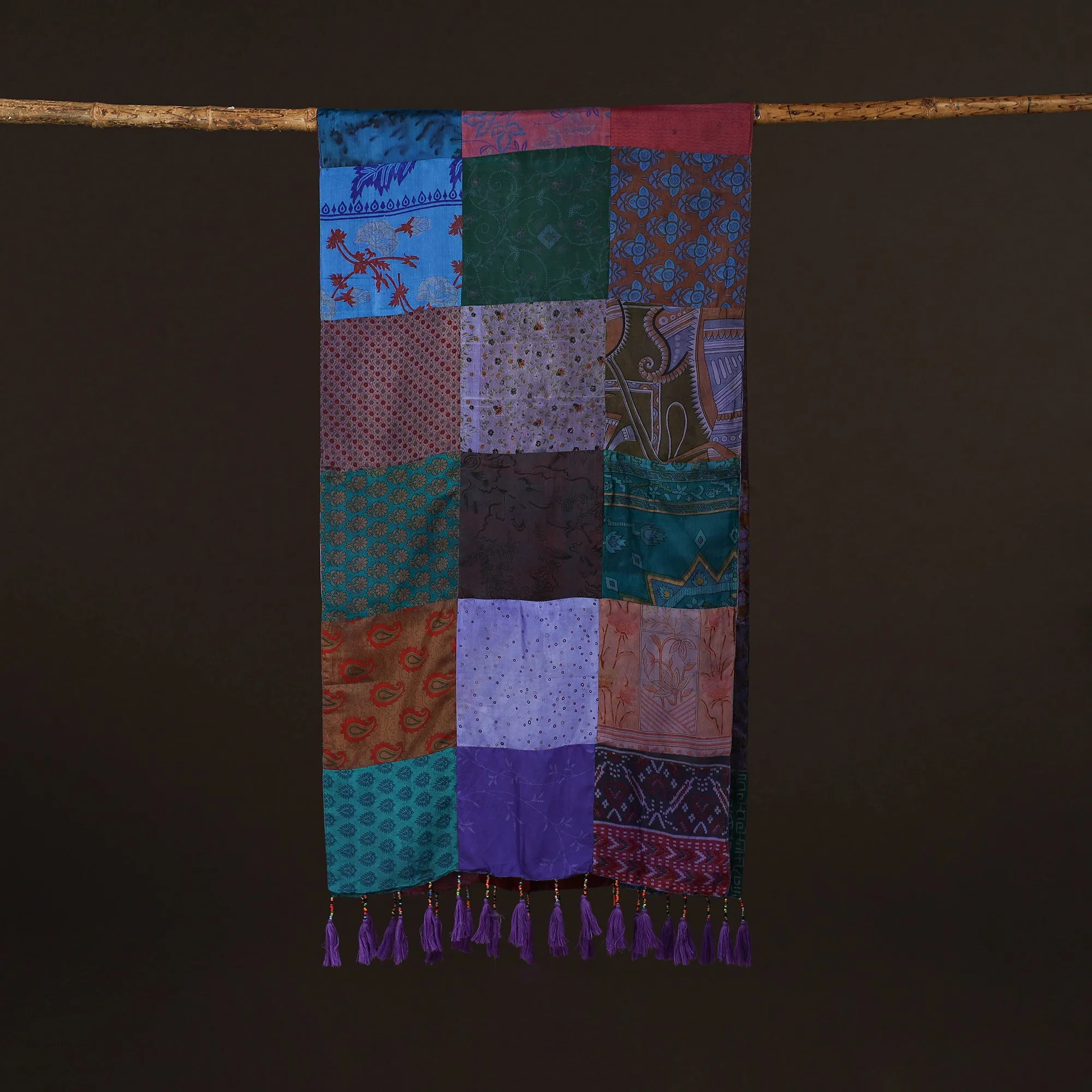 Multicolor - Pure Silk Patchwork Stole with Tassels 21 sold by Itokri product image thumbnail 3