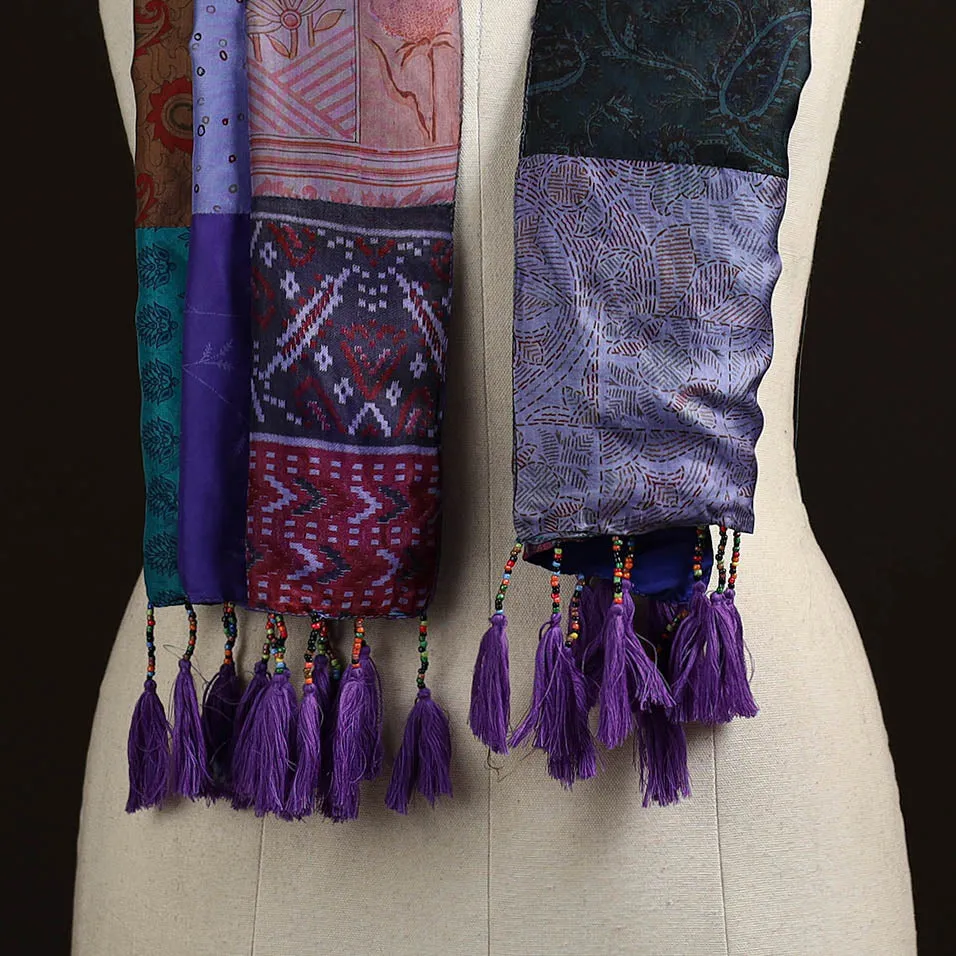 Multicolor - Pure Silk Patchwork Stole with Tassels 21 sold by Itokri product image thumbnail 2