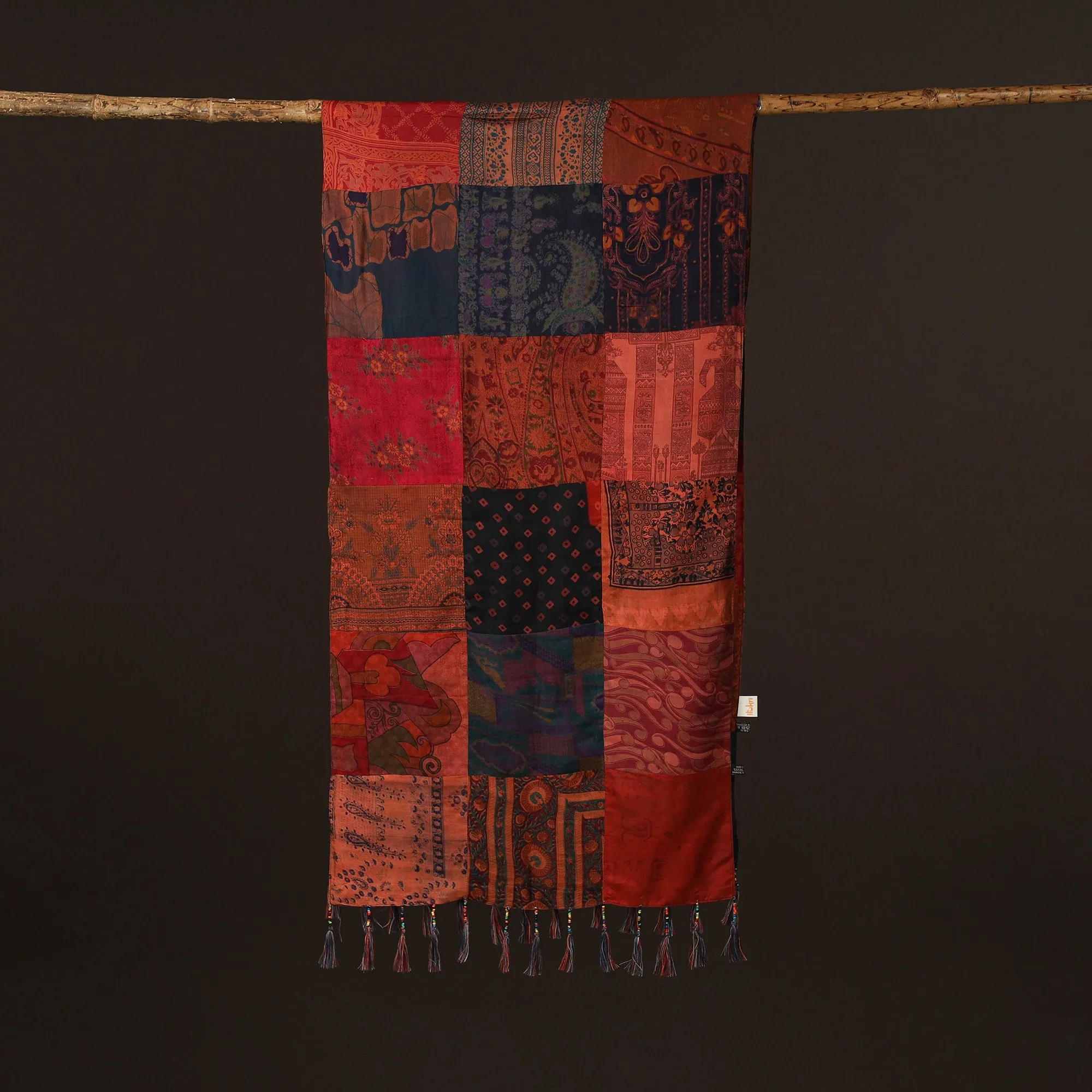 Multicolor - Pure Silk Patchwork Stole with Tassels 20 sold by Itokri product image thumbnail 3