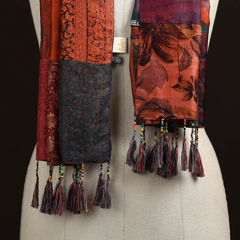 Multicolor - Pure Silk Patchwork Stole with Tassels 20 sold by Itokri product image thumbnail 2