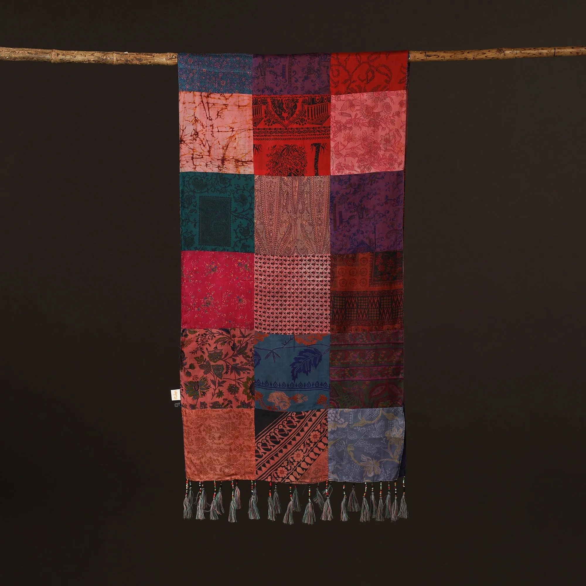 Pure Silk Patchwork Stole with Tassels 19 sold by Itokri product image thumbnail 3