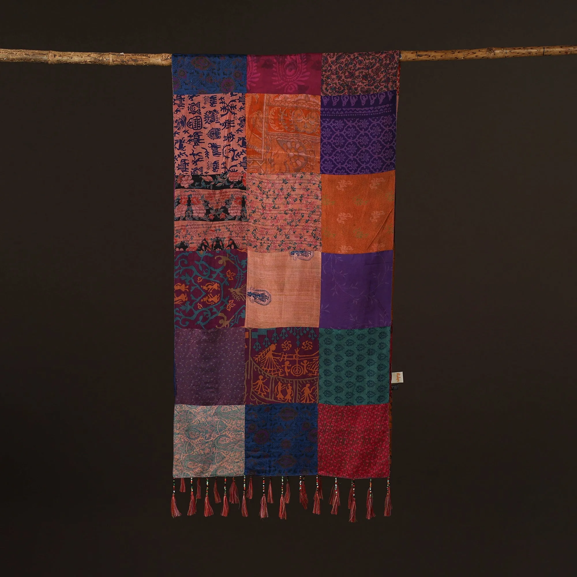 Multicolor - Pure Silk Patchwork Stole with Tassels 18 sold by Itokri product image thumbnail 3