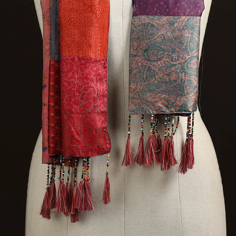 Multicolor - Pure Silk Patchwork Stole with Tassels 18 sold by Itokri product image thumbnail 2