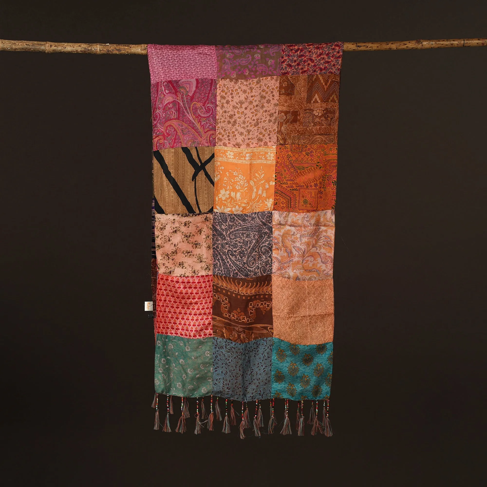 Multicolor - Pure Silk Patchwork Stole with Tassels 17 sold by Itokri product image thumbnail 3