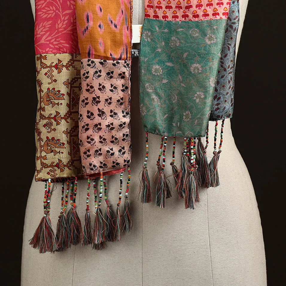 Multicolor - Pure Silk Patchwork Stole with Tassels 17 sold by Itokri product image thumbnail 2