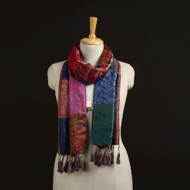 Pure Silk Patchwork Stole with Tassels 11 sold by Itokri