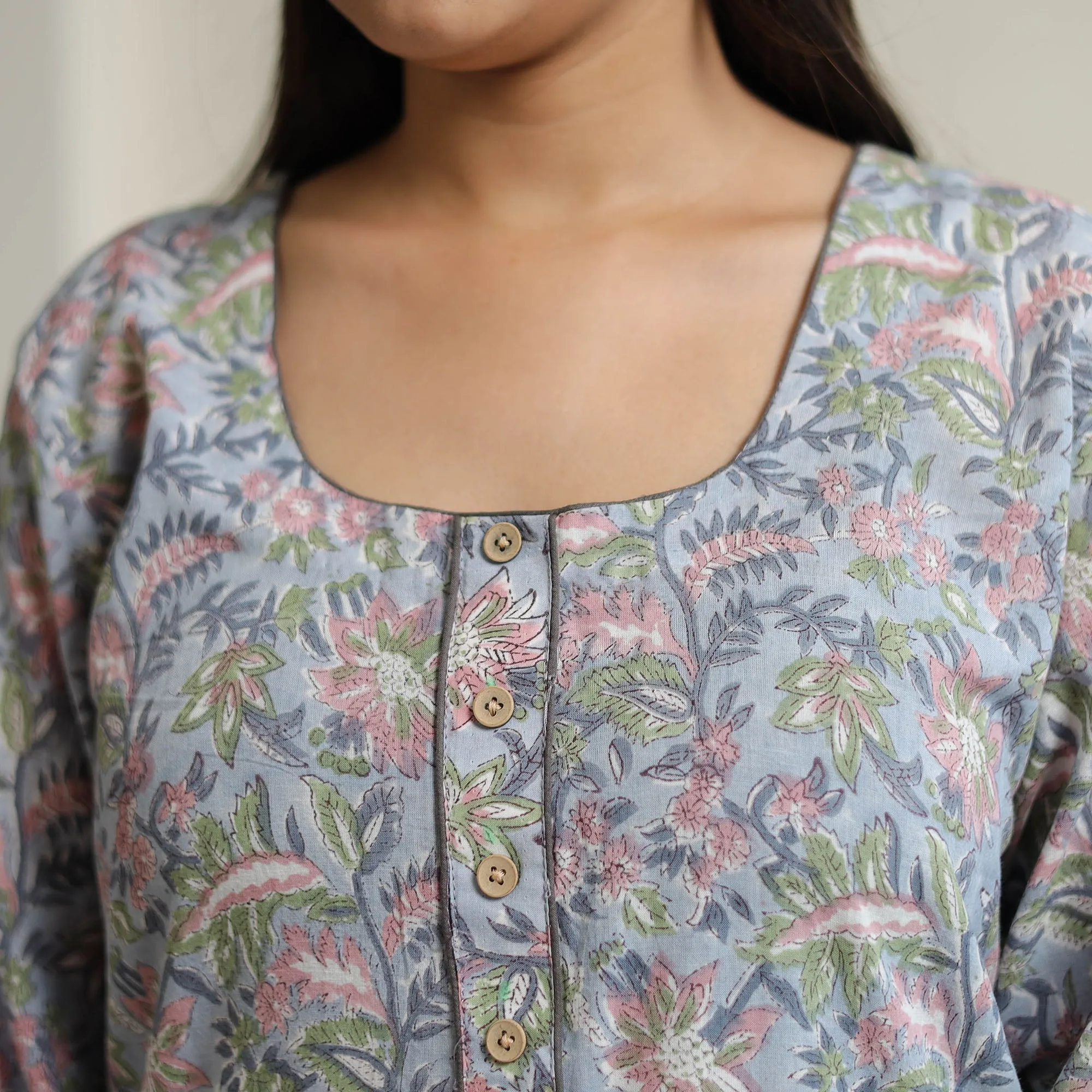 Blue - Sanganeri Block Printed Cotton Long Straight Kurta 44 sold by Itokri product image thumbnail 5