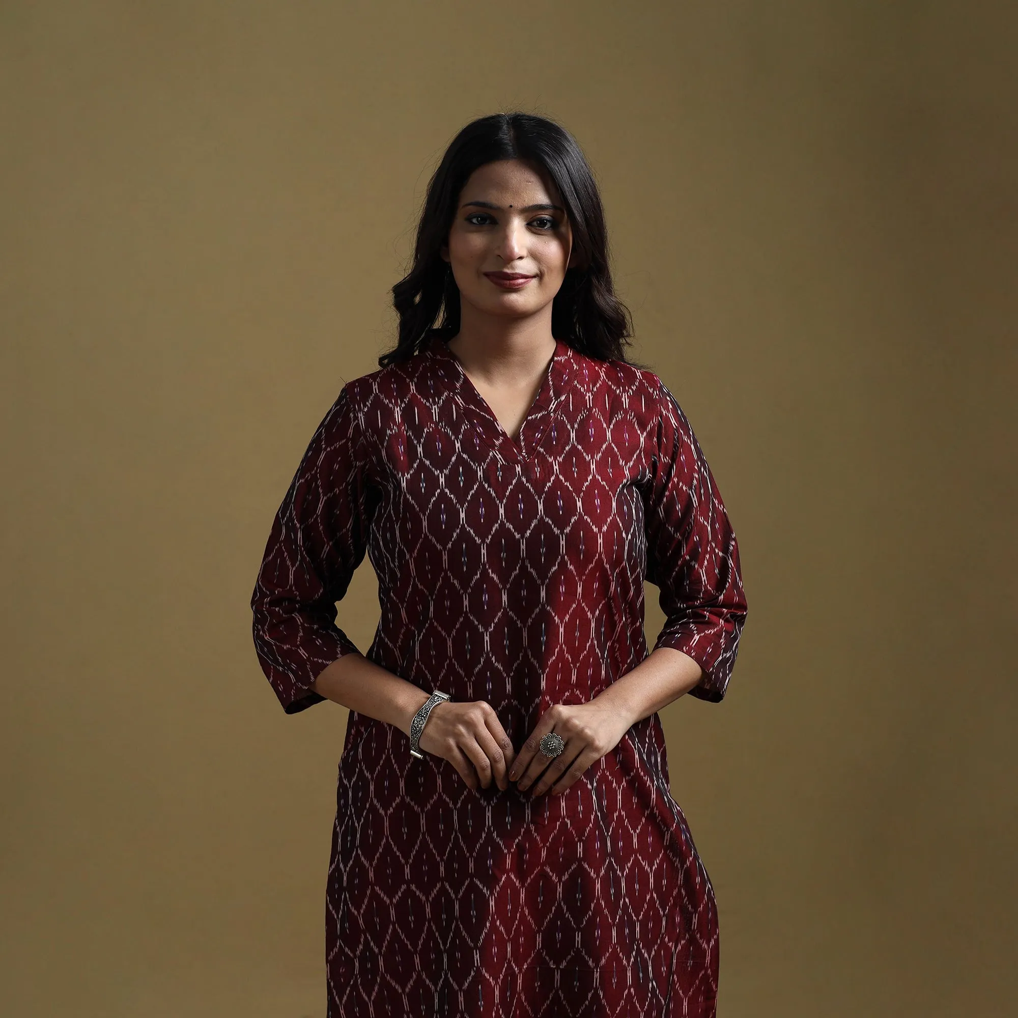 Maroon - Handloom Mercerised Cotton Pochampally Ikat 2pc Kurta Set for women 14 sold by Itokri product image thumbnail 2