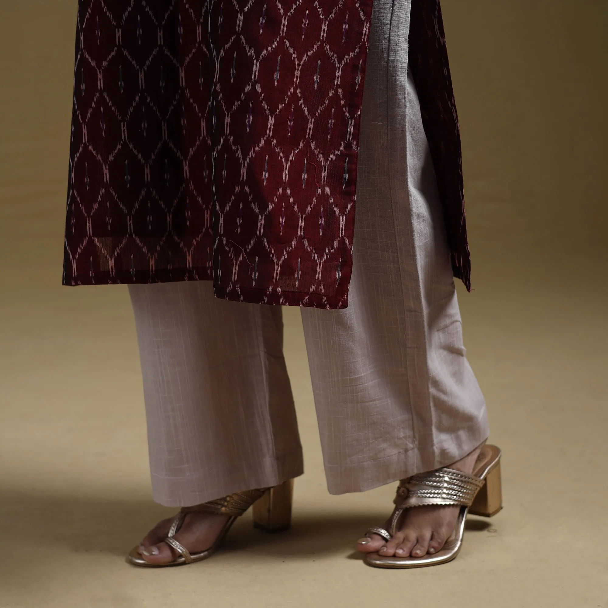 Maroon - Handloom Mercerised Cotton Pochampally Ikat 2pc Kurta Set for women 14 sold by Itokri product image thumbnail 5