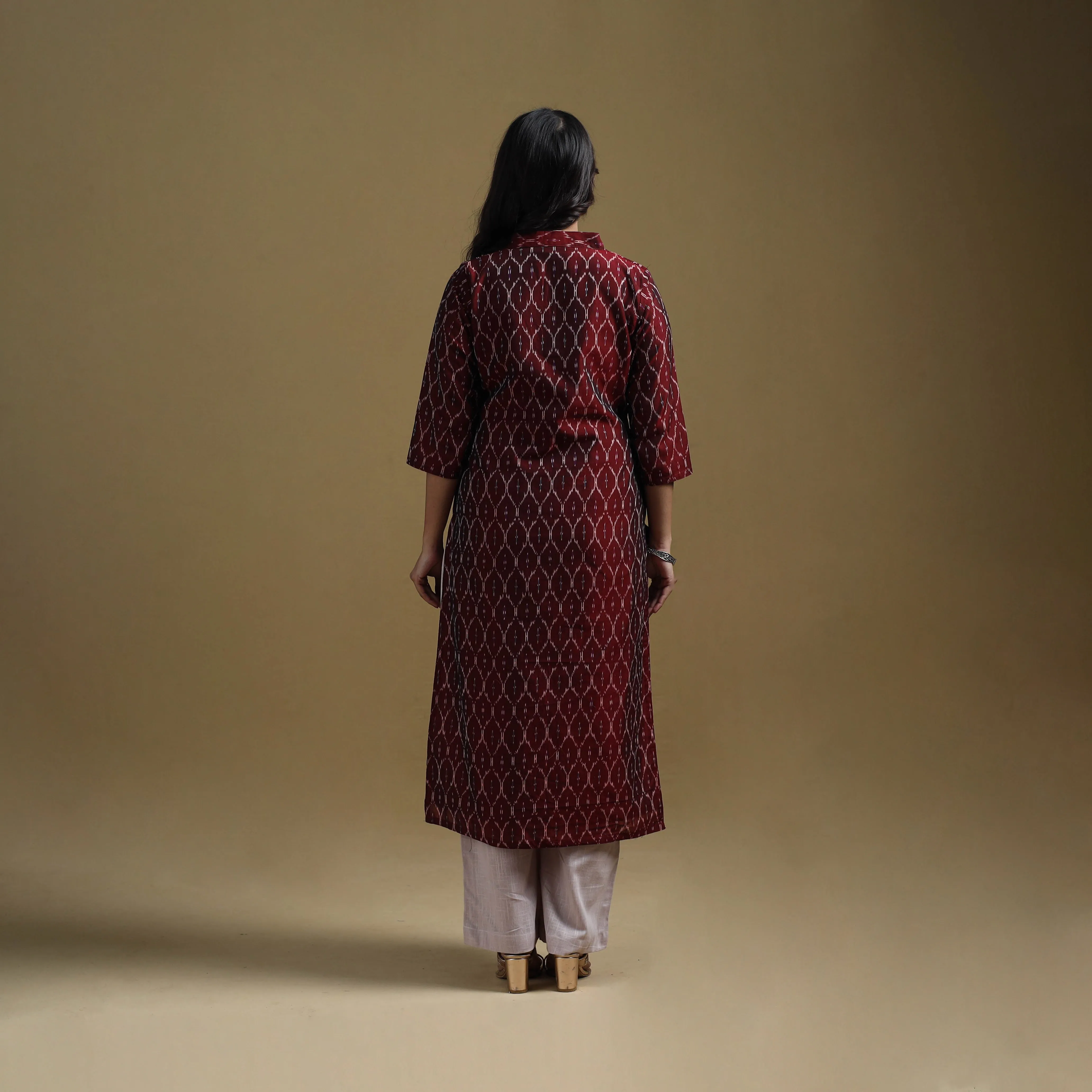 Maroon - Handloom Mercerised Cotton Pochampally Ikat 2pc Kurta Set for women 14 sold by Itokri product image thumbnail 4