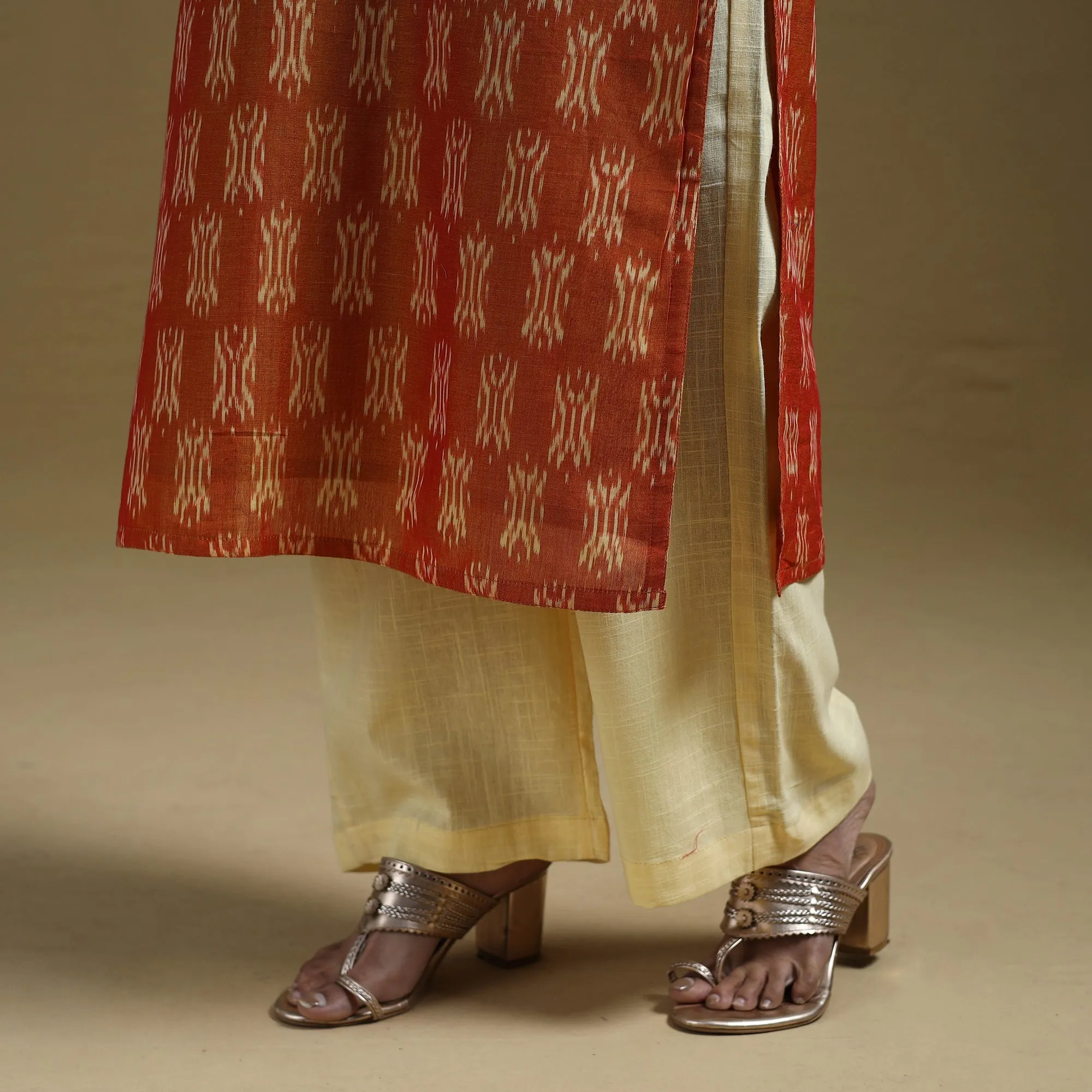 Orange - Handloom Mercerised Cotton Pochampally Ikat 2pc Kurta Set for women 11 sold by Itokri product image thumbnail 5
