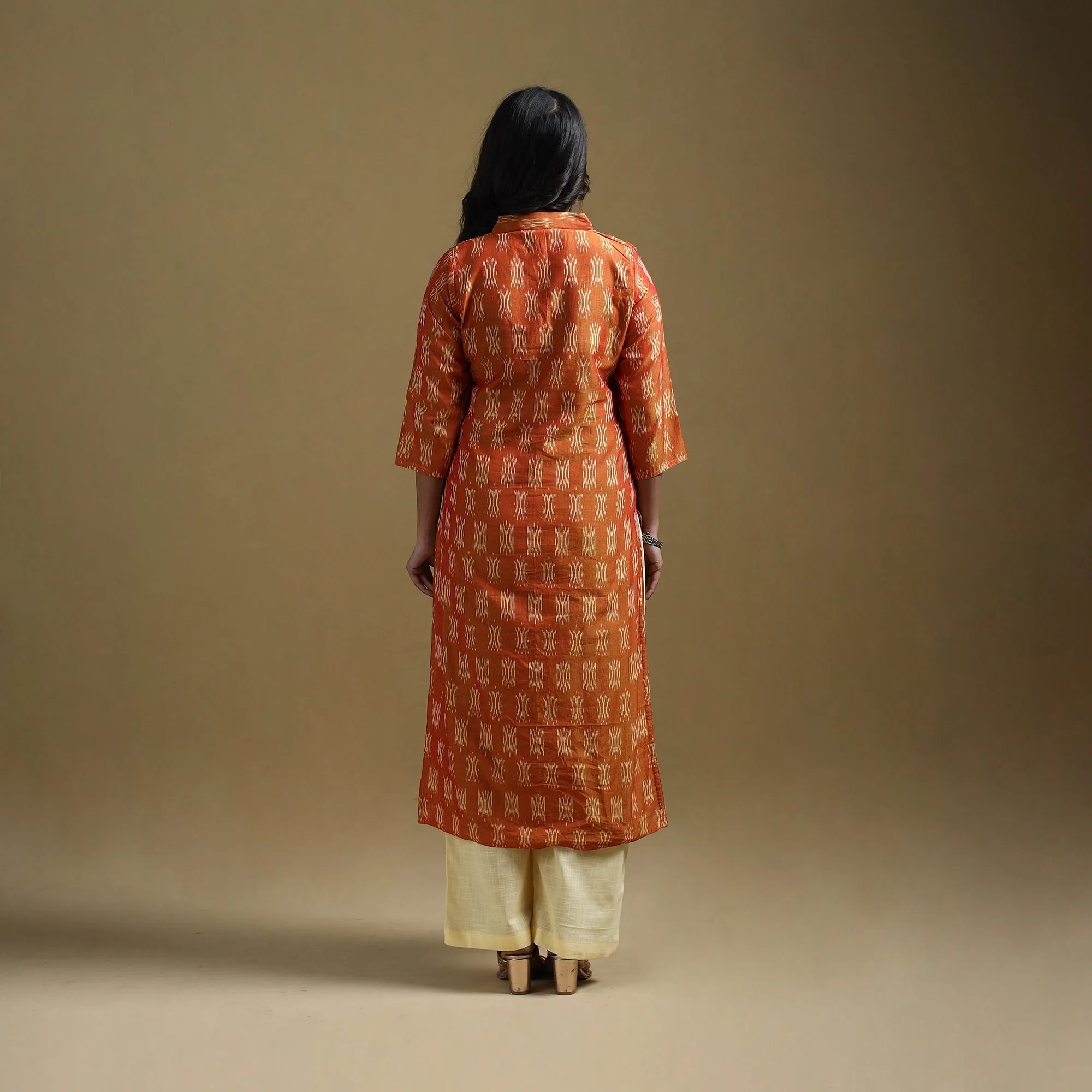 Orange - Handloom Mercerised Cotton Pochampally Ikat 2pc Kurta Set for women 11 sold by Itokri product image thumbnail 4