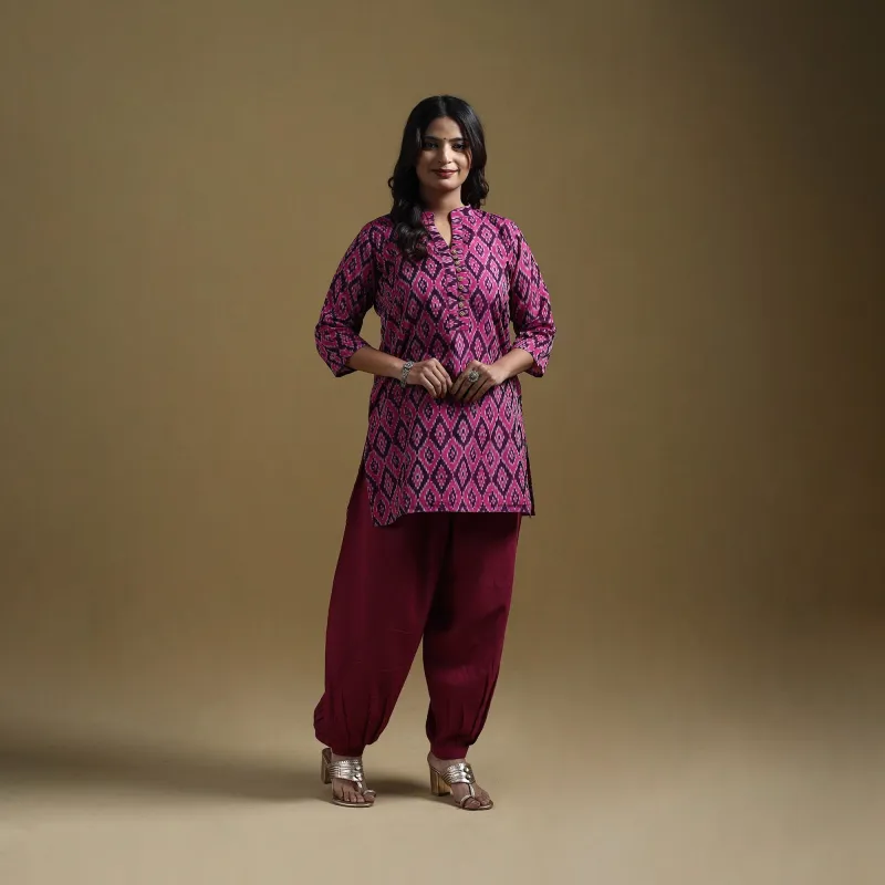 Handloom Mercerised Cotton Pochampally Ikat 2pc Short Kurta Set for women 07 sold by Itokri