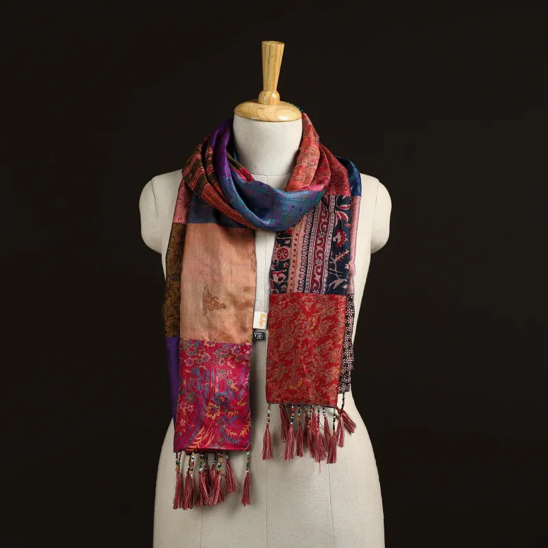 Pure Silk Patchwork Stole with Tassels 09 sold by Itokri