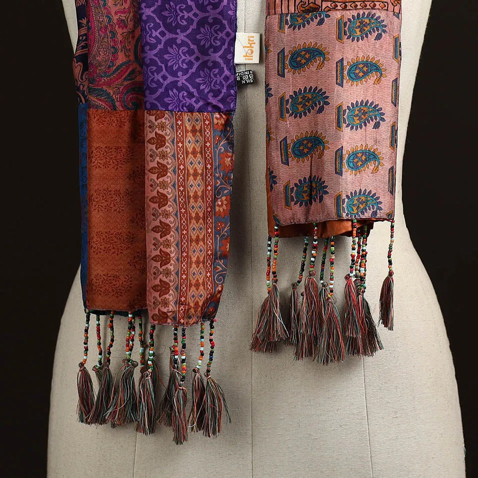 Multicolor - Pure Silk Patchwork Stole with Tassels 05 sold by Itokri product image thumbnail 2
