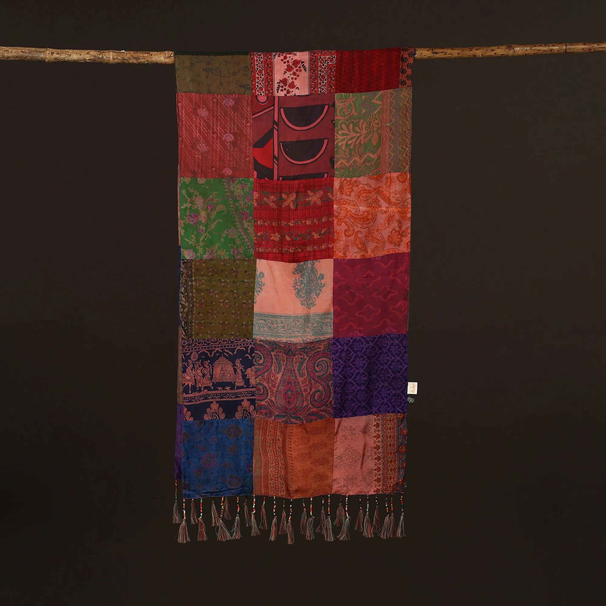 Multicolor - Pure Silk Patchwork Stole with Tassels 05 sold by Itokri product image thumbnail 3