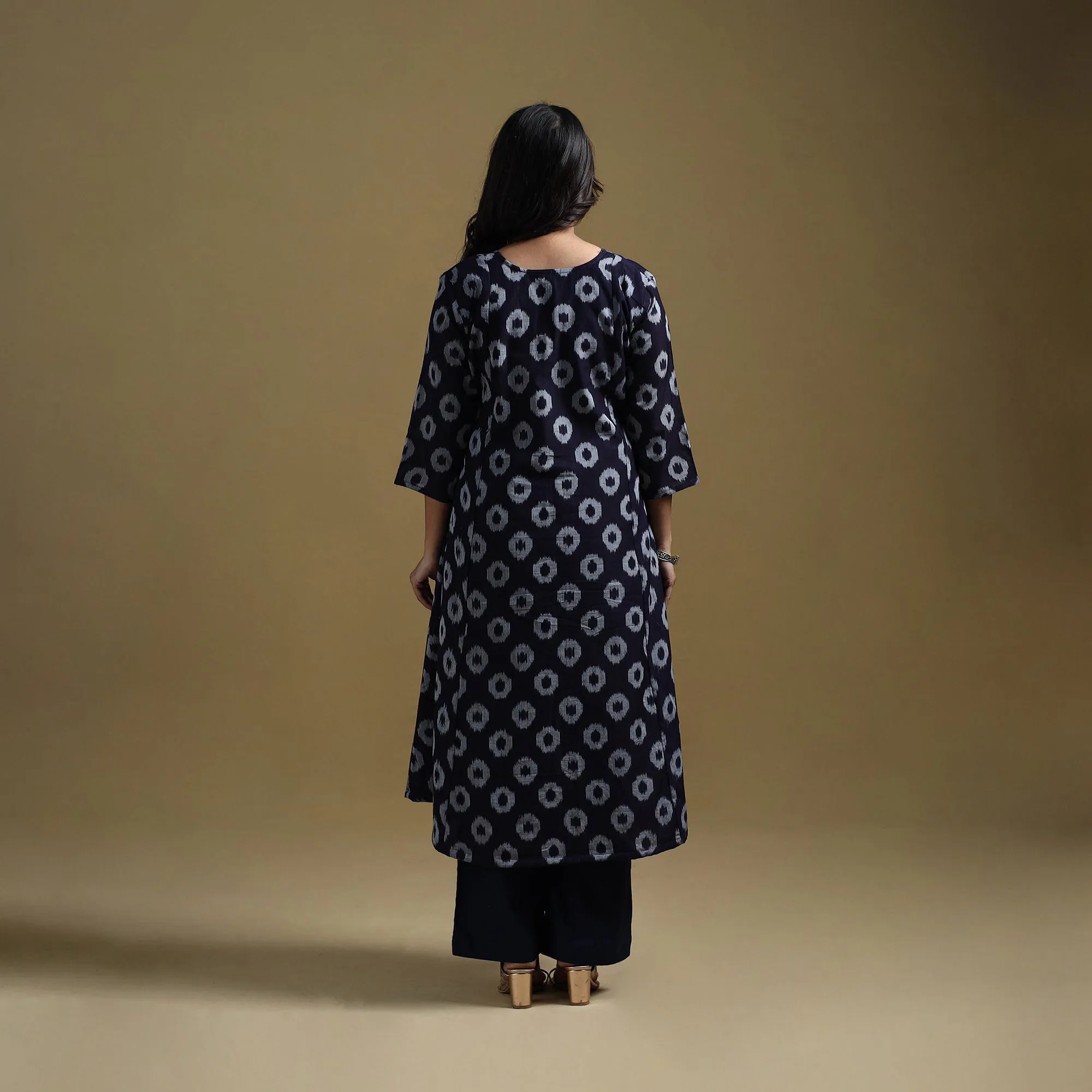 Blue - Handloom Mercerised Cotton Pochampally Ikat 2pc Kurta Set for women 03 sold by Itokri product image thumbnail 4