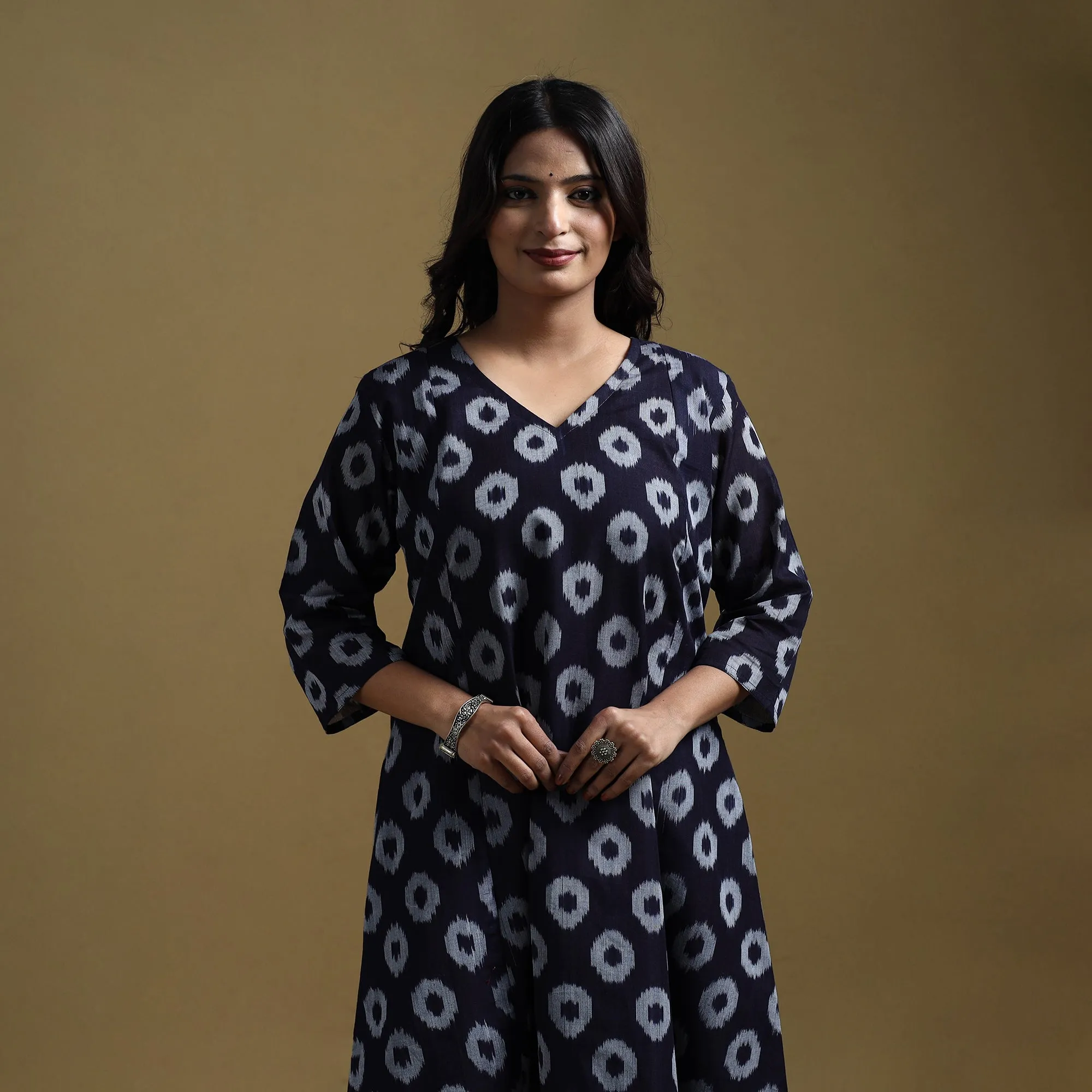 Blue - Handloom Mercerised Cotton Pochampally Ikat 2pc Kurta Set for women 03 sold by Itokri product image thumbnail 2