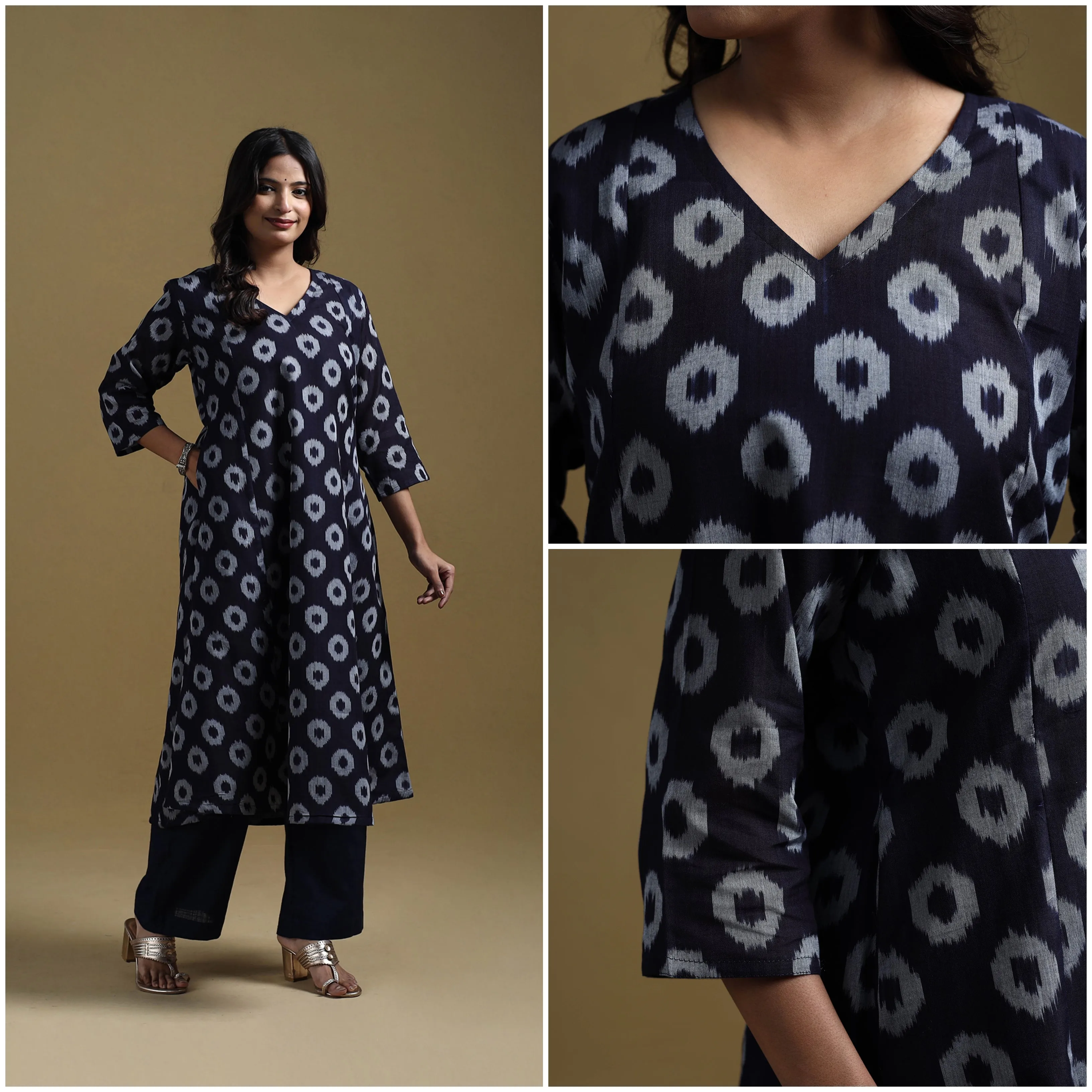 Blue - Handloom Mercerised Cotton Pochampally Ikat 2pc Kurta Set for women 03 sold by Itokri product image thumbnail 3