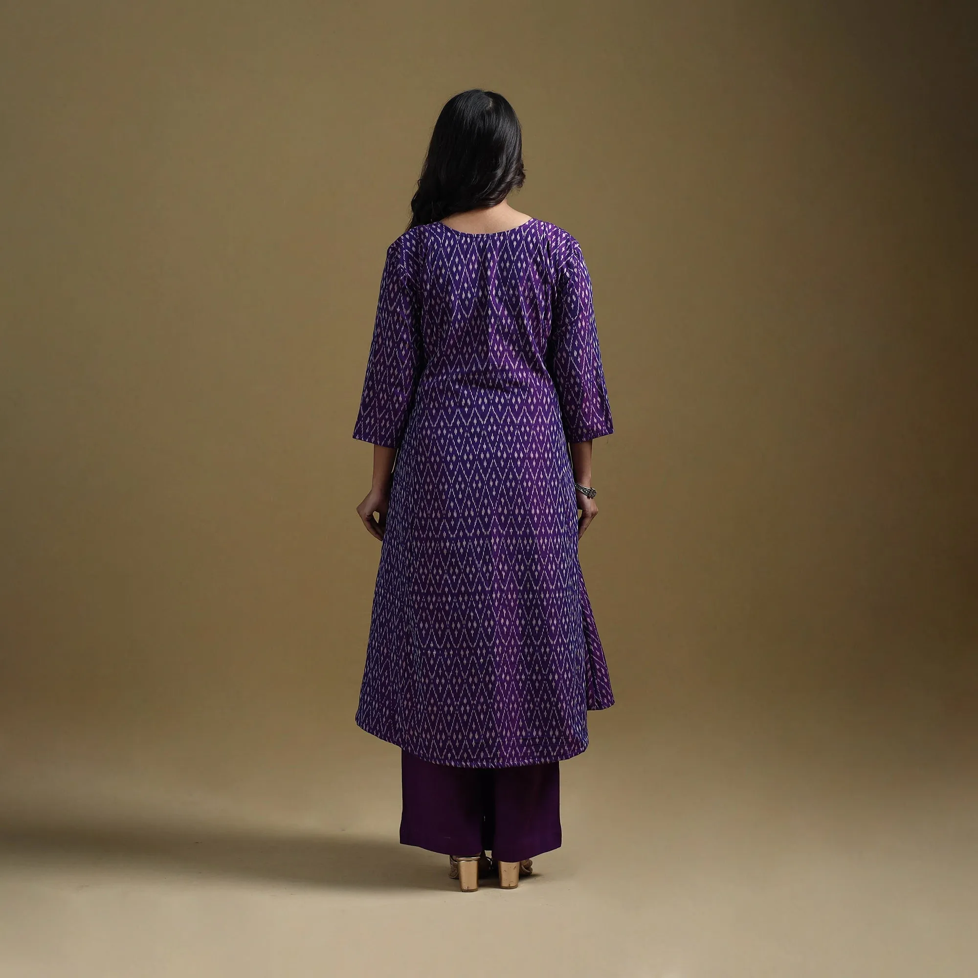 Purple - Handloom Mercerised Cotton Pochampally Ikat 2pc Kurta Set for women 02 sold by Itokri product image thumbnail 4