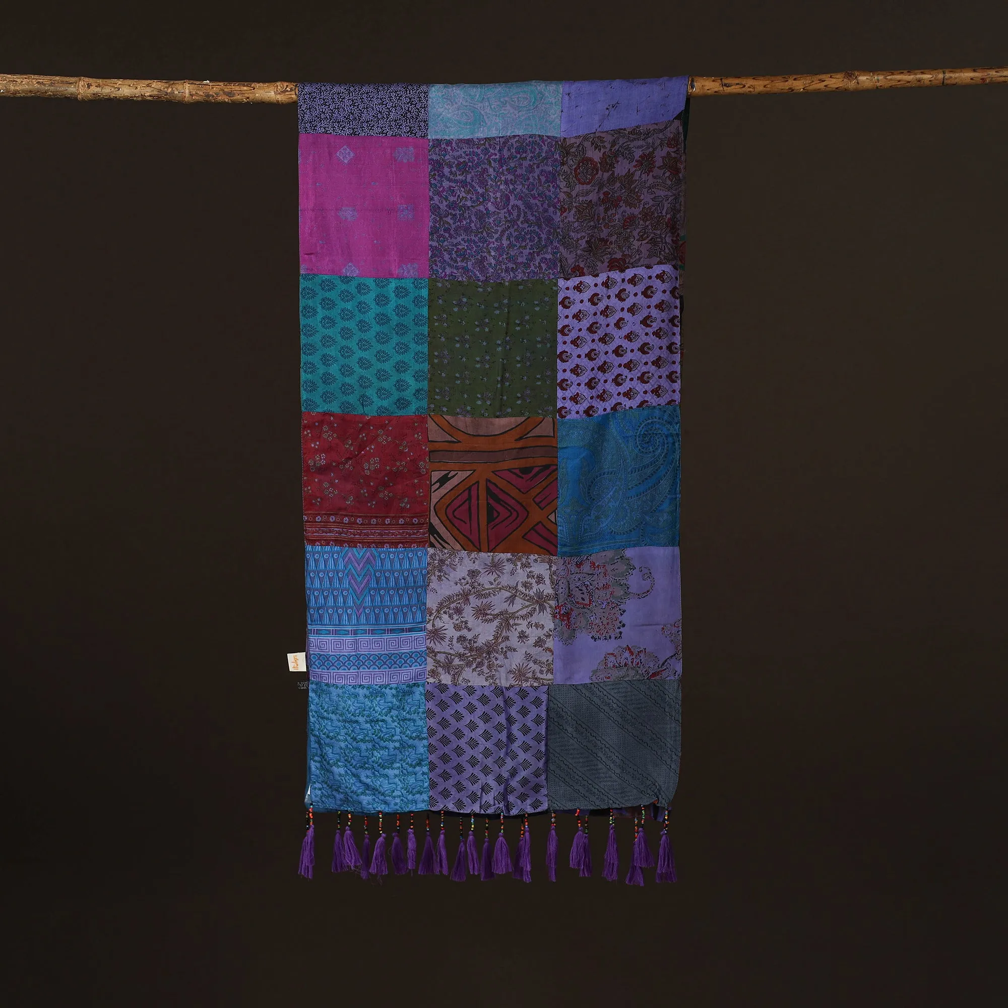 Multicolor - Pure Silk Patchwork Stole with Tassels 01 sold by Itokri product image thumbnail 3