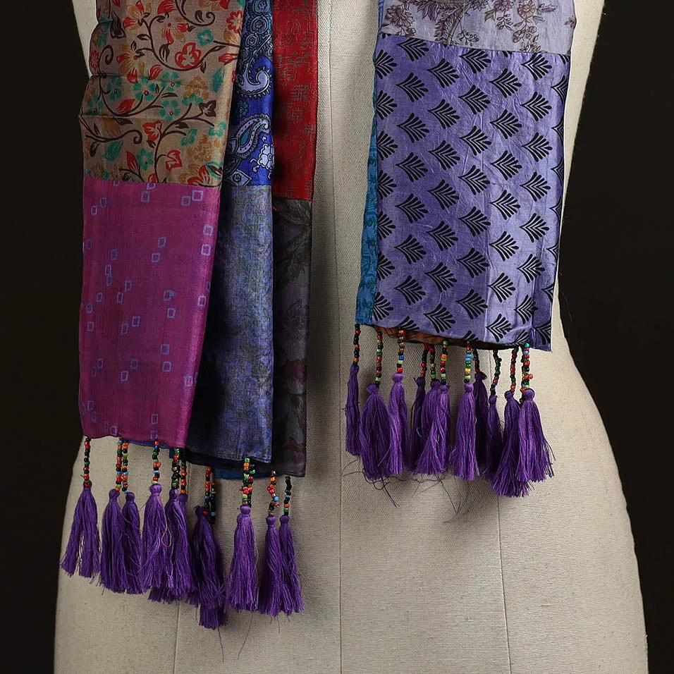 Multicolor - Pure Silk Patchwork Stole with Tassels 01 sold by Itokri product image thumbnail 2