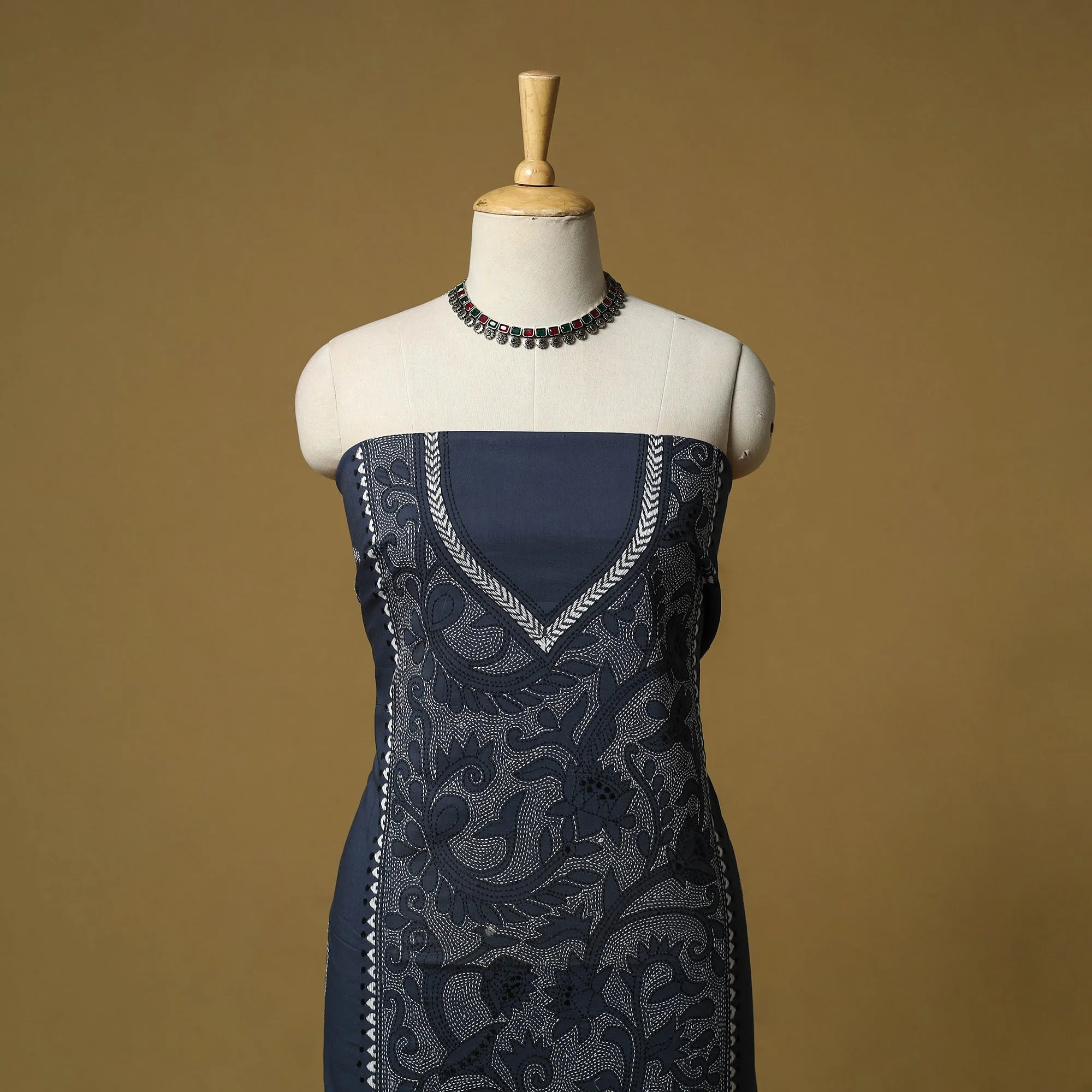 Blue - Bengal Kantha Hand Embroidered Unstitched Kurta Material (2.8M) 32 sold by Itokri product image thumbnail 2