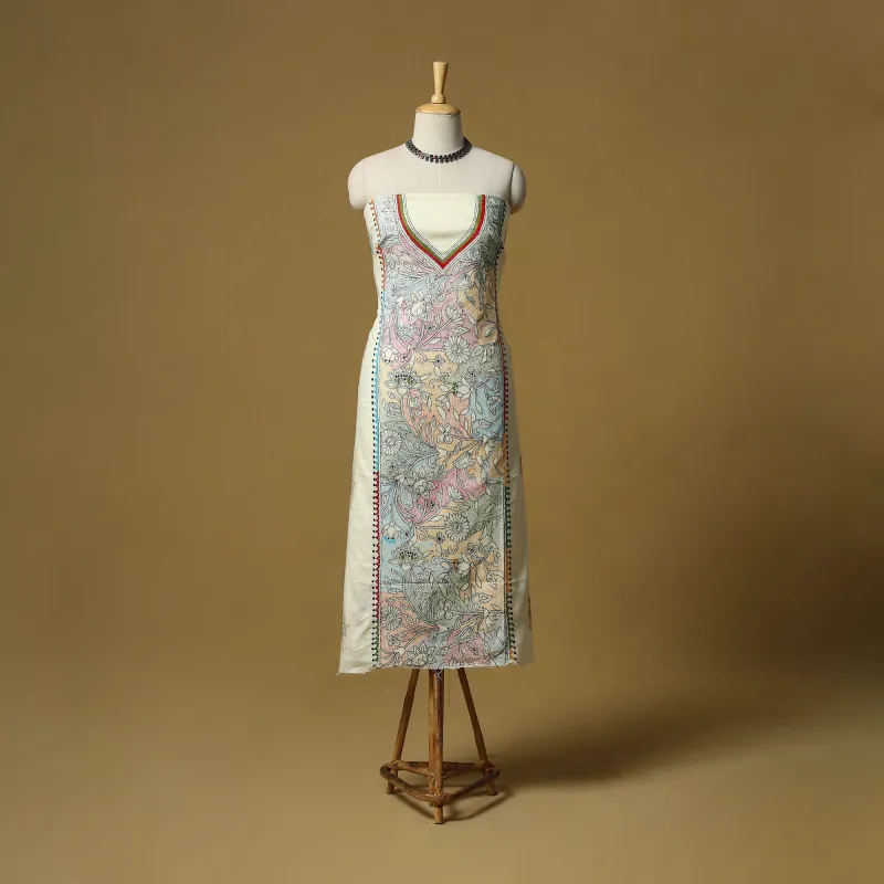 Beige - Bengal Kantha Hand Embroidered Unstitched Kurta Material (2.85M) 17 sold by Itokri