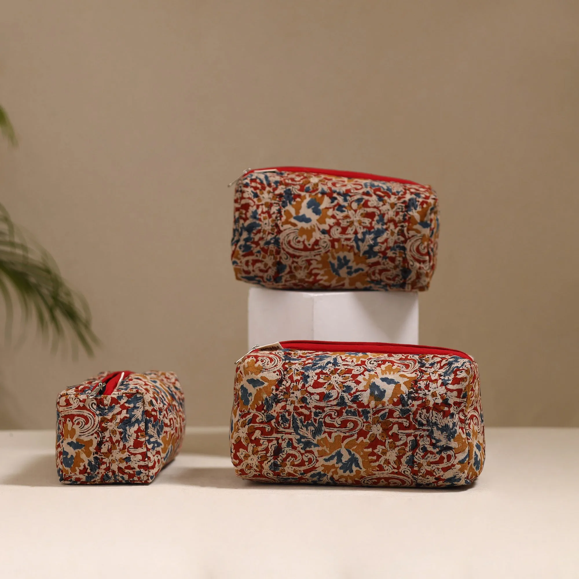 Red - Handcrafted Fabric Toiletry Bags (Set of 3) 17 sold by Itokri