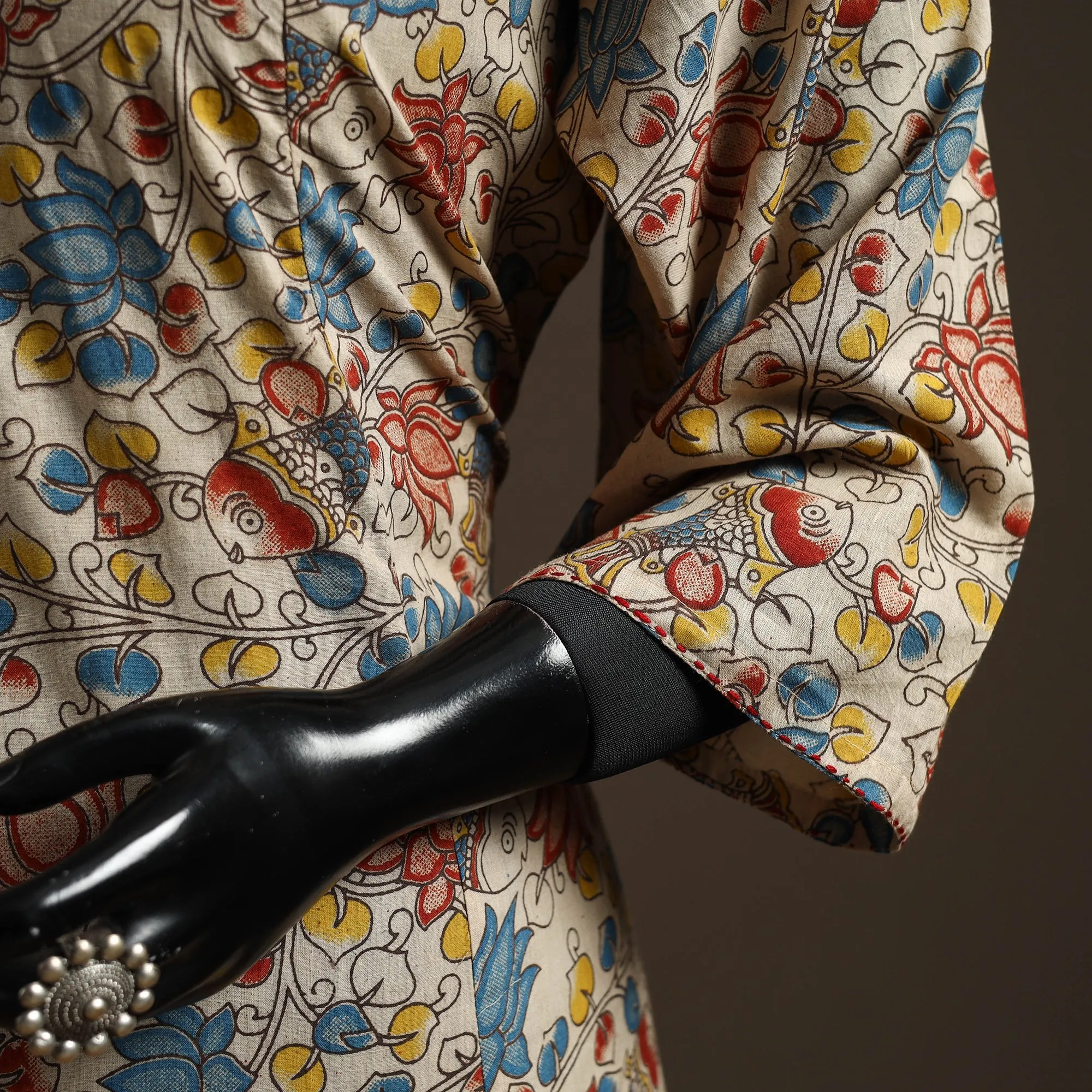 Beige - Hand Embroidered Printed Cotton A-Line Kalamkari Kurta for women 07 sold by Itokri product image thumbnail 4