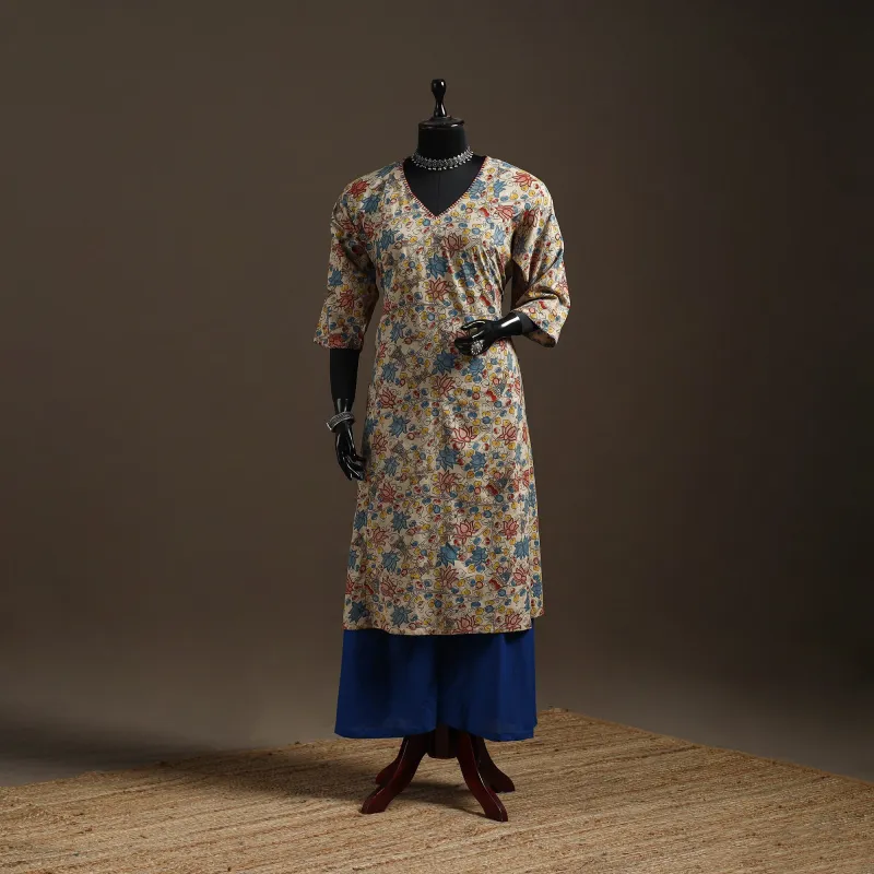 Hand Embroidered Printed Cotton A-Line Kalamkari Kurta for women 07 sold by Itokri