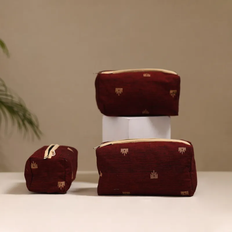 Maroon - Handcrafted Fabric Toiletry Bags (Set of 3) 12 made by Itokri