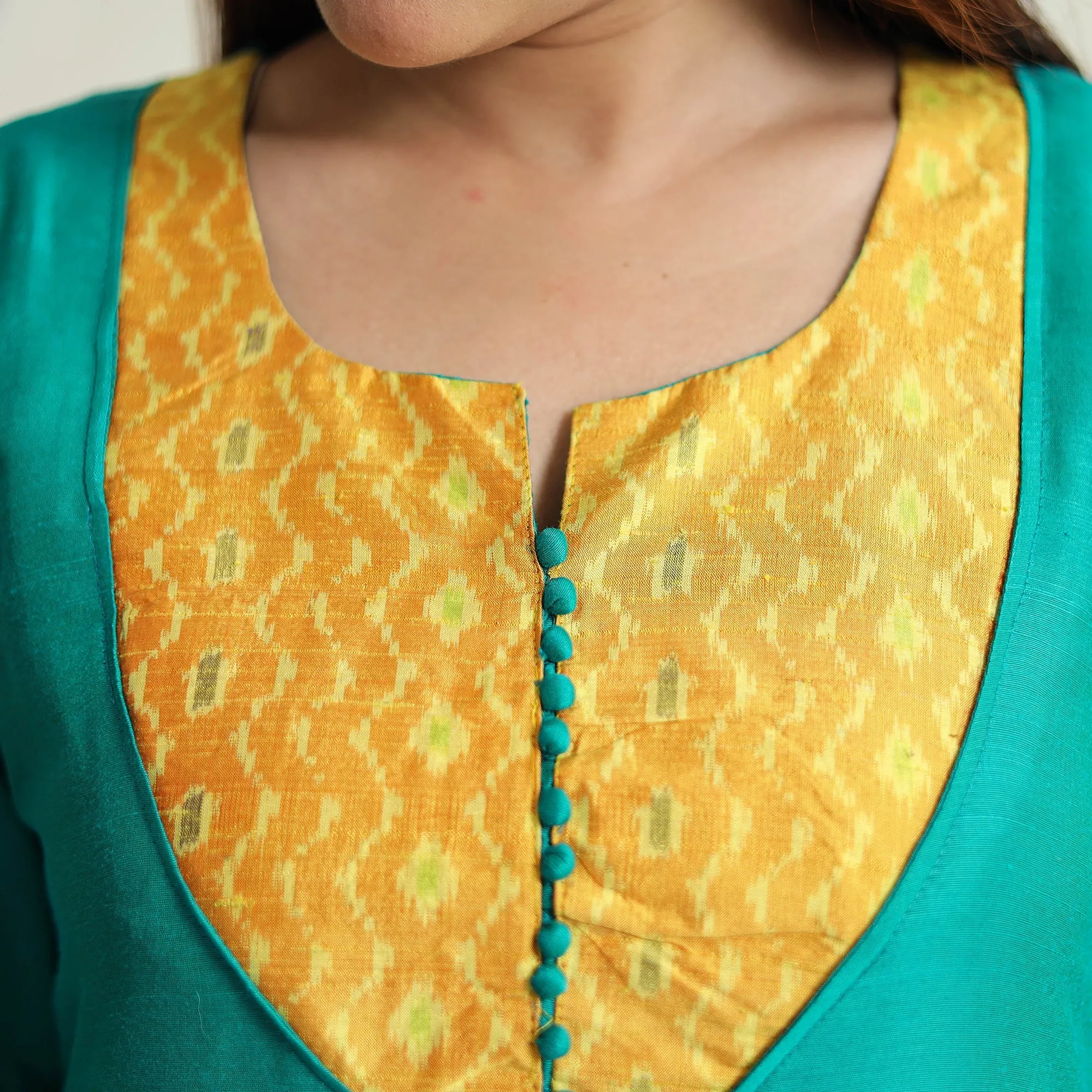 Jade Green - Plain Solid Slub Silk Straight Kurta 05 sold by Itokri product image thumbnail 5