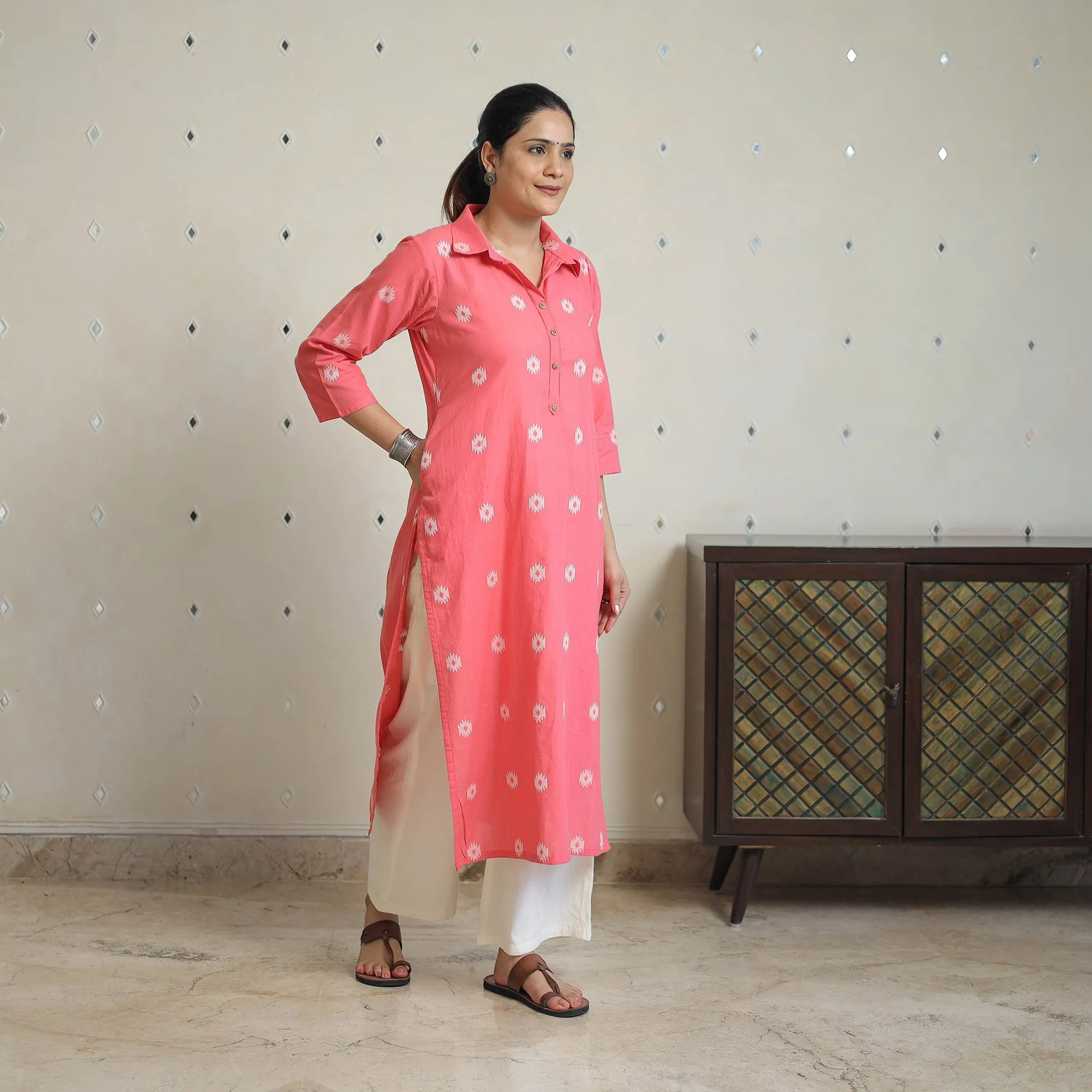 Pink - Jacquard Cotton Straight Kurta 06 sold by Itokri product image thumbnail 3