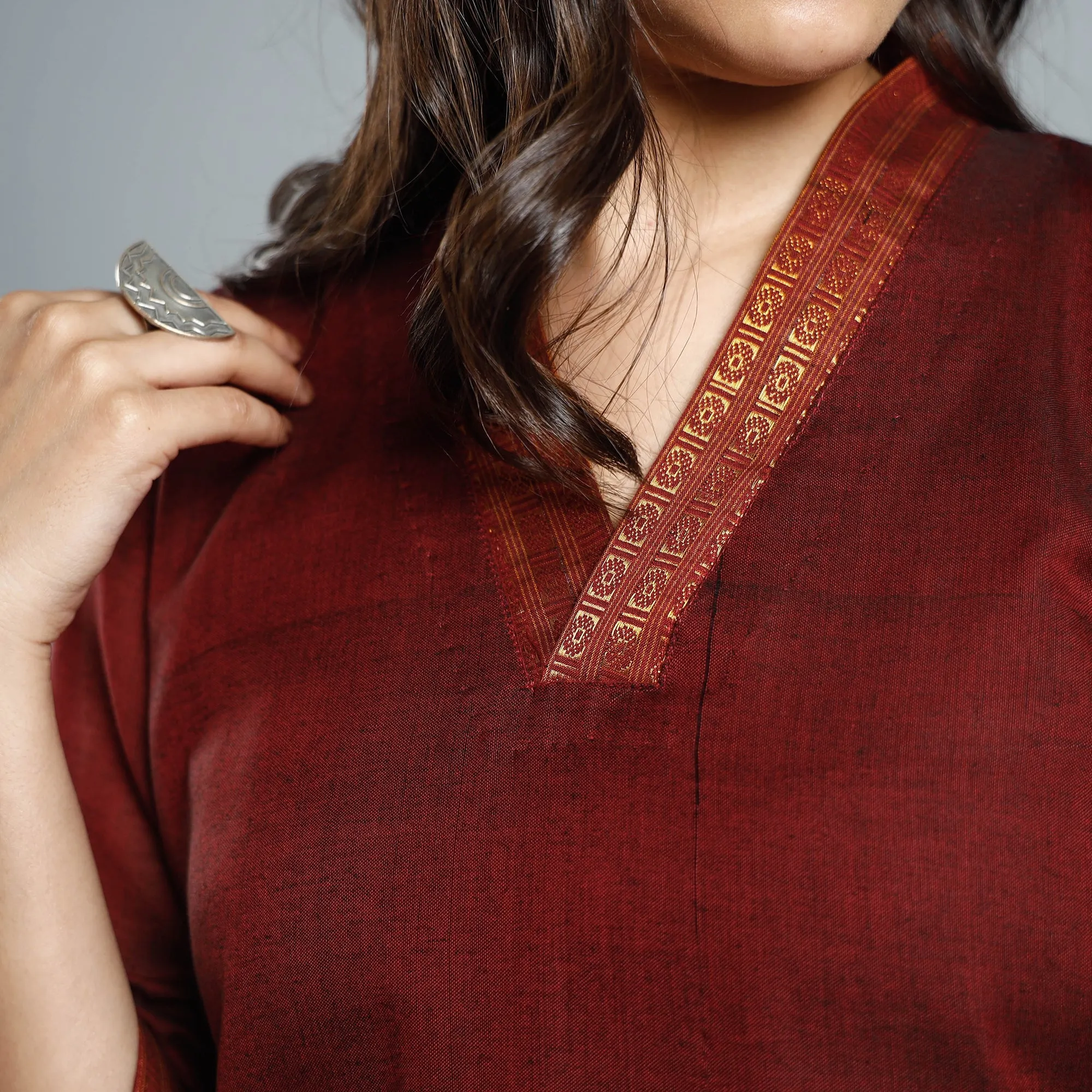Maroon Dharwad Cotton Kurta with Palazzo & Dupatta Set sold by Itokri product image thumbnail 5
